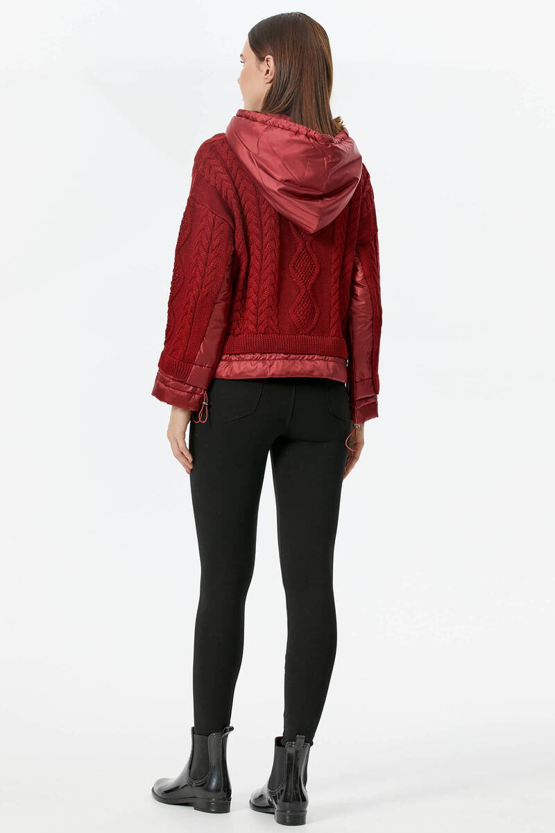 Miflon Kombinli Kapüşonlu Triko Kazak - Bordo (5) Sementa