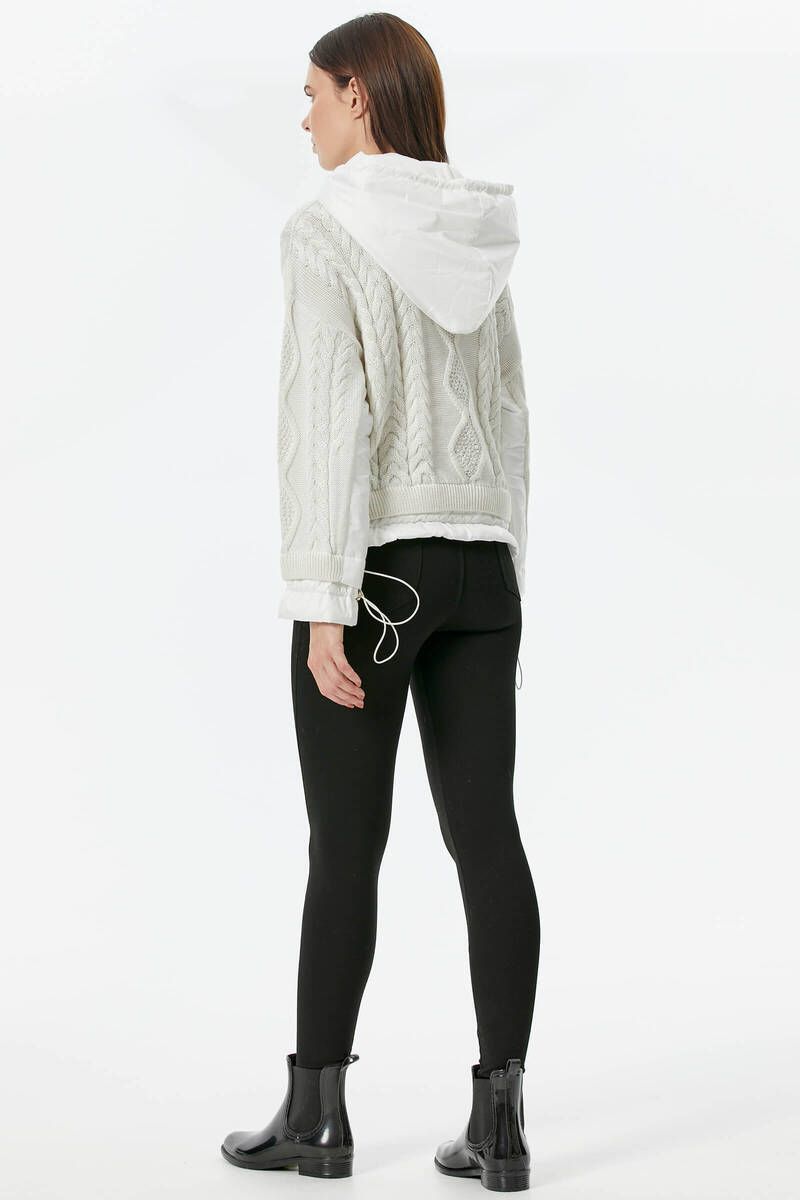 Miflon Kombinli Kapüşonlu Triko Kazak - Kemik (5) Sementa