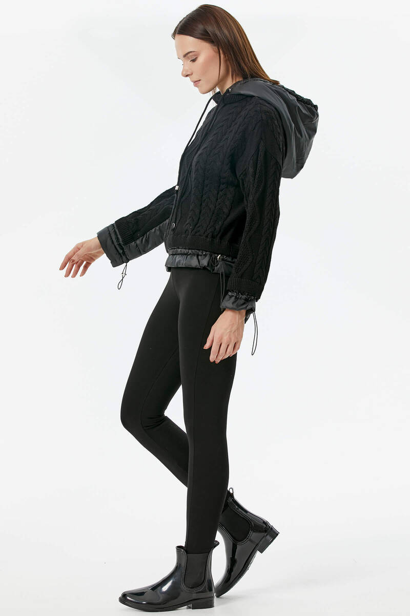 Miflon Kombinli Kapüşonlu Triko Kazak - Siyah (4) Sementa