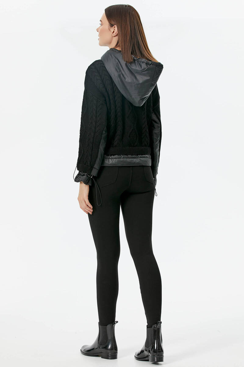 Miflon Kombinli Kapüşonlu Triko Kazak - Siyah (5) Sementa