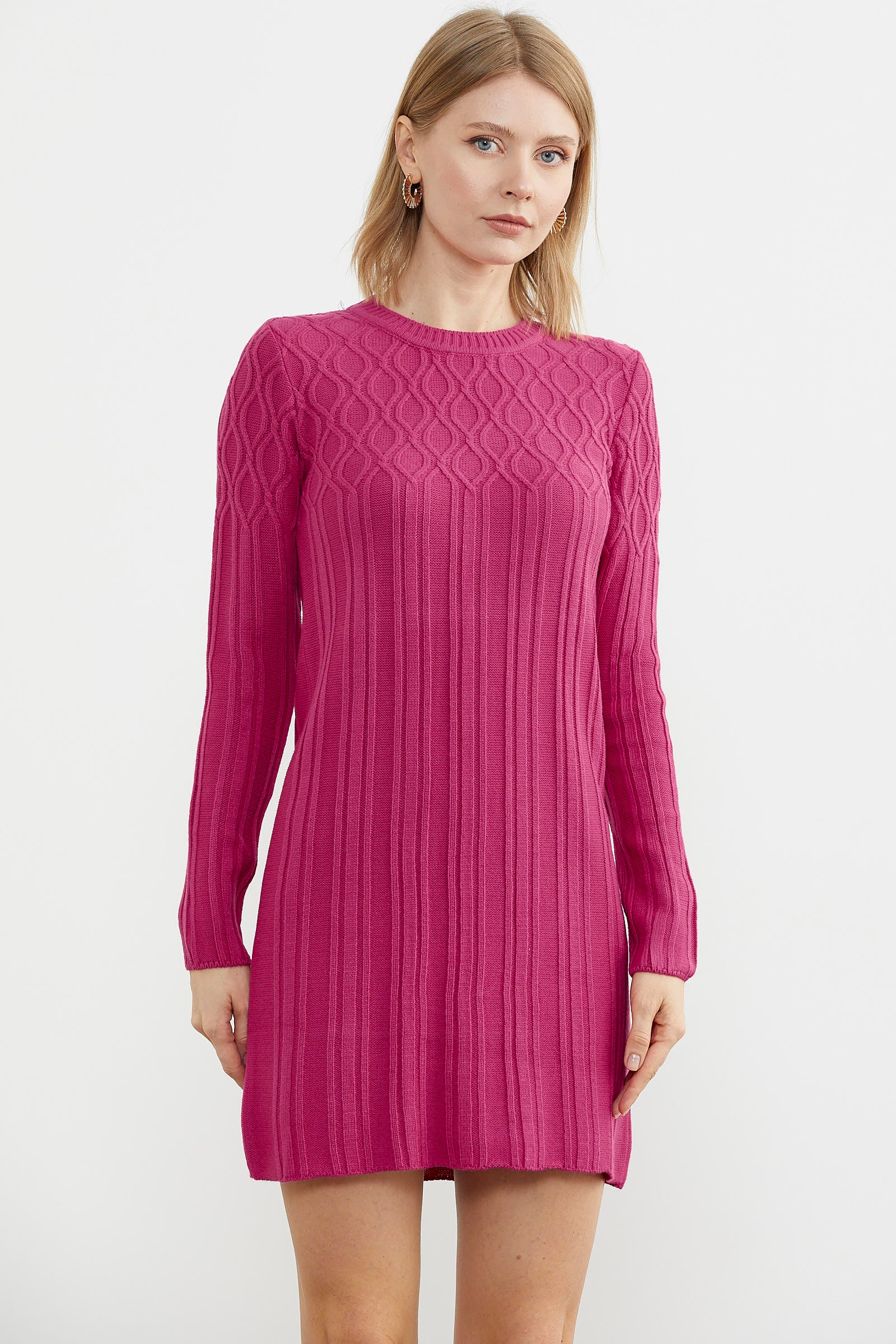 Motif Detaylı Mini Triko Elbise - Mercan (4) Sementa