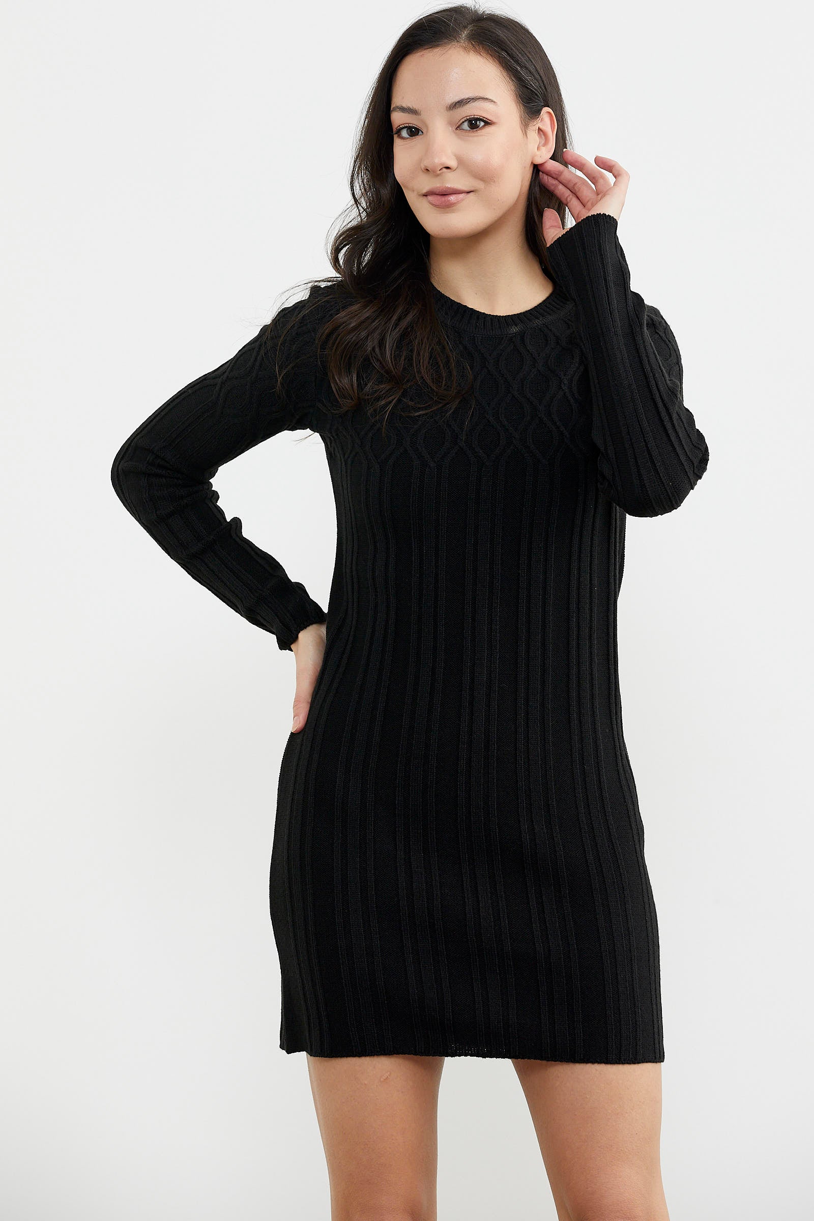 Motif Detaylı Mini Triko Elbise - Siyah (4) Sementa