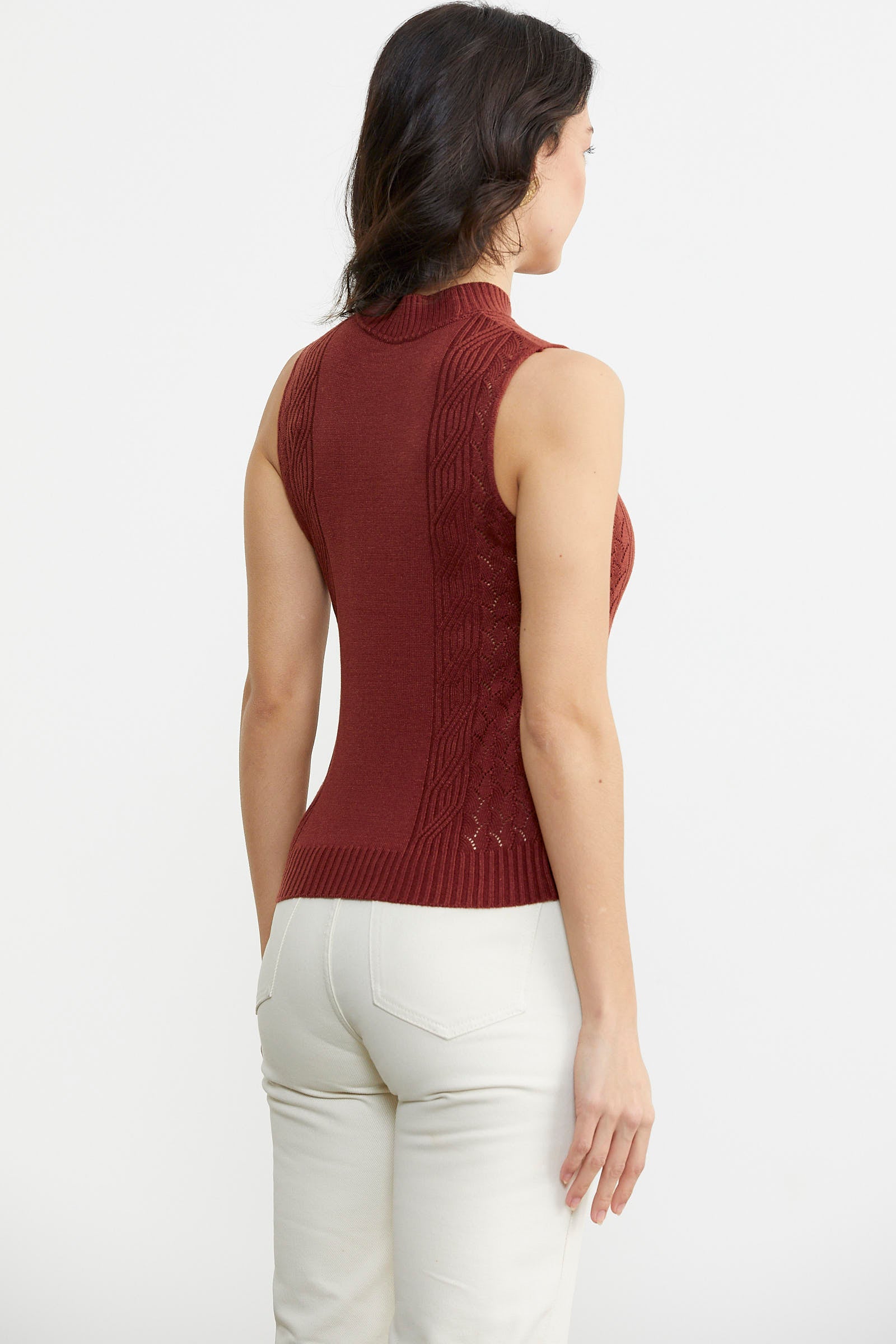 Motifli Dik Yaka Triko Süveter - Kiremit (5) Sementa