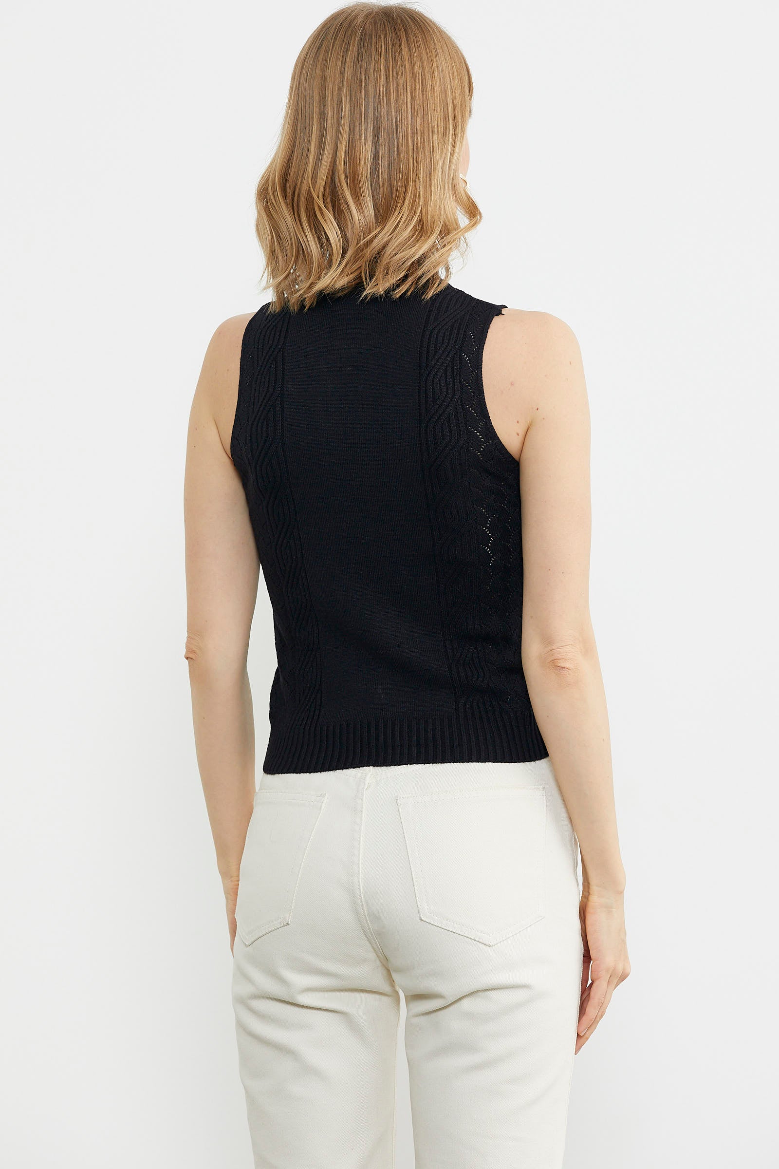 Motifli Dik Yaka Triko Süveter - Siyah (4) Sementa