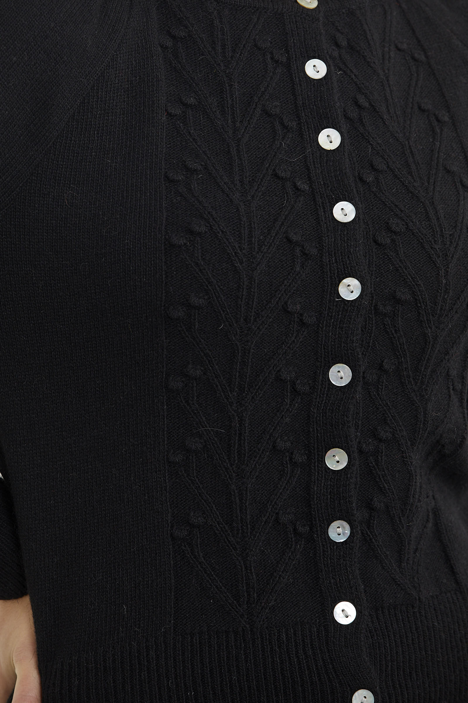 Motifli Düğmeli Kısa Triko Hırka - Siyah (5) Sementa