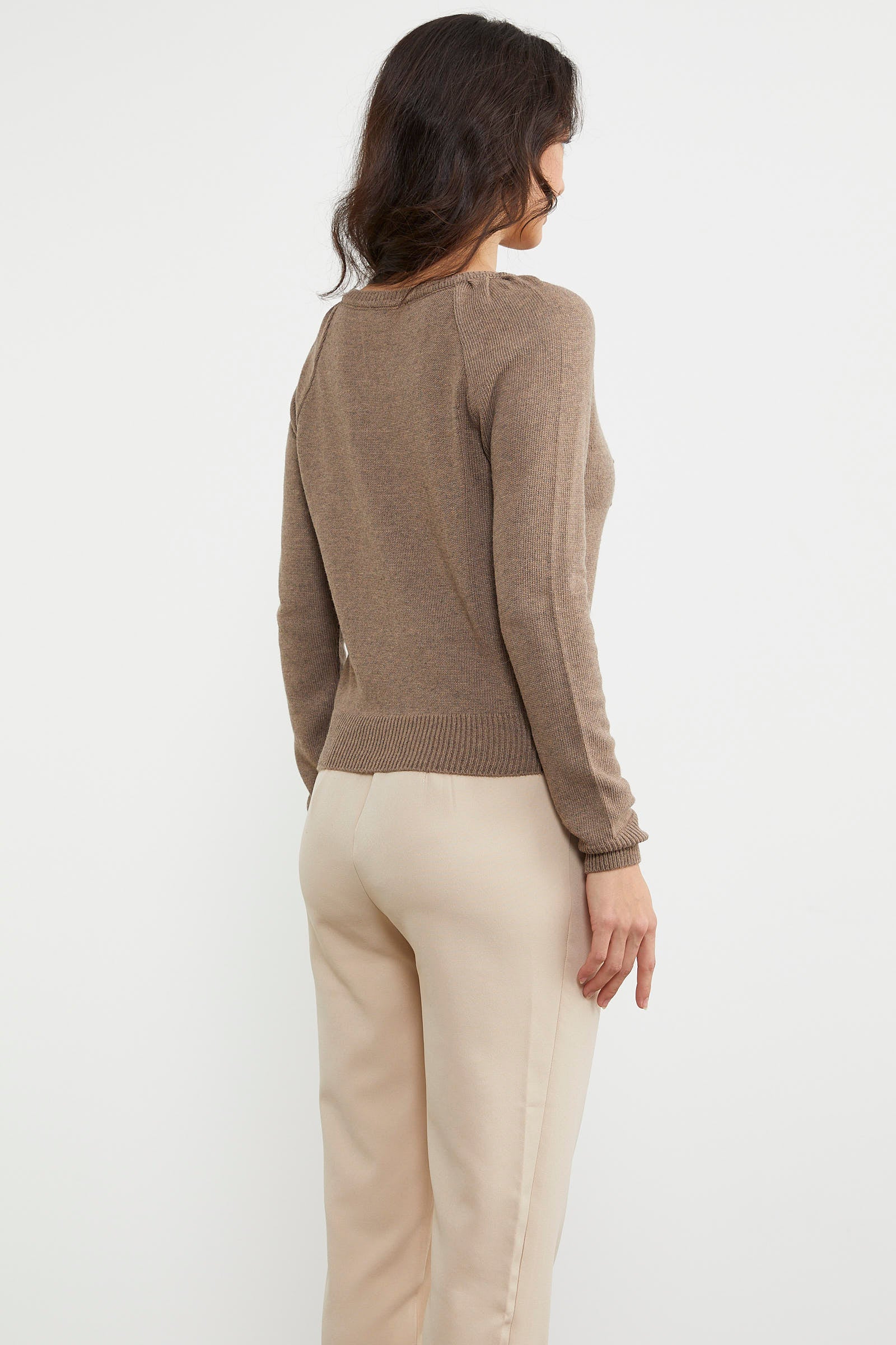 Motifli Düğmeli Kısa Triko Hırka - Vizon (5) Sementa