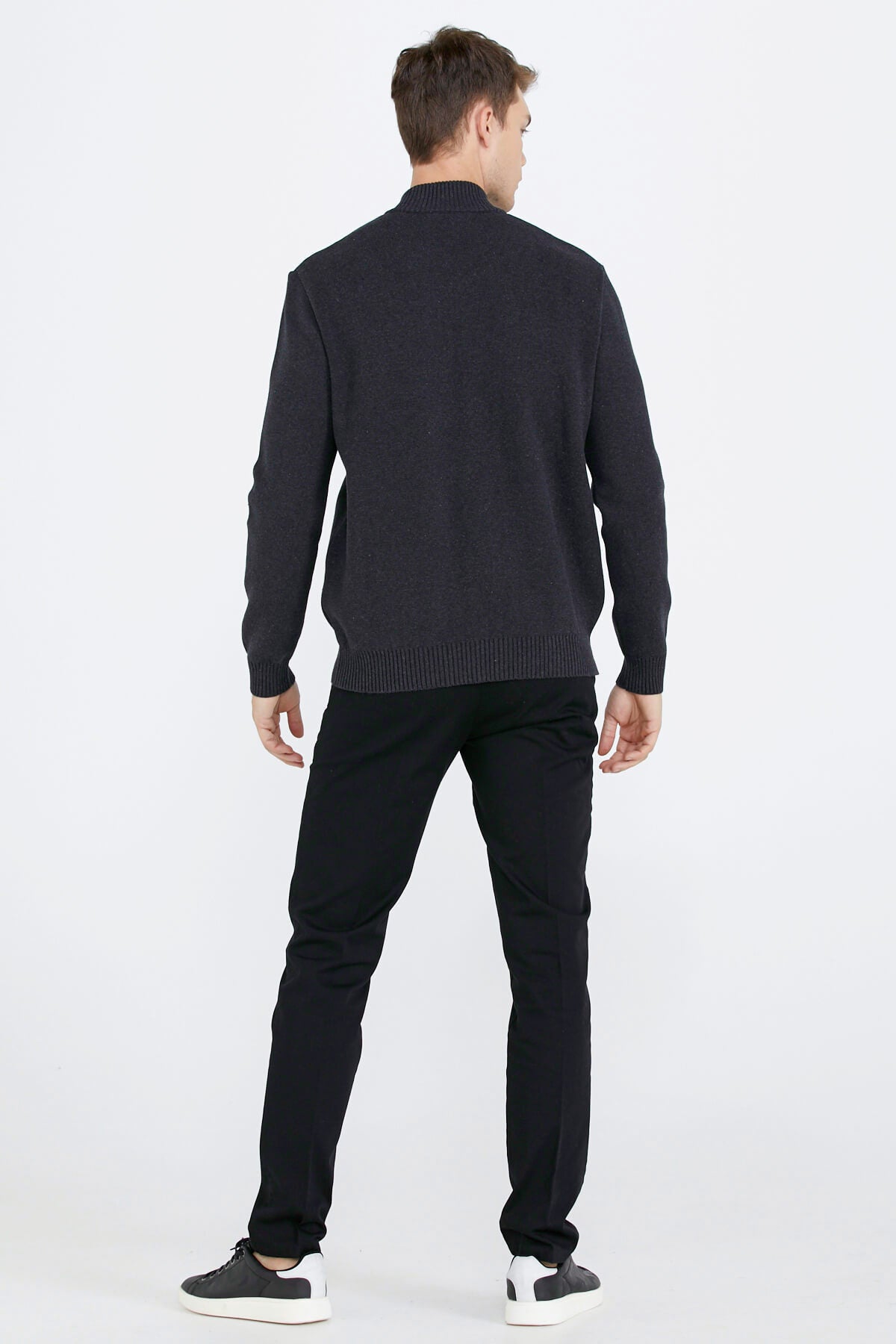 Nakış Detaylı Cepli Erkek Triko Ceket - Antrasit (4) Sementa