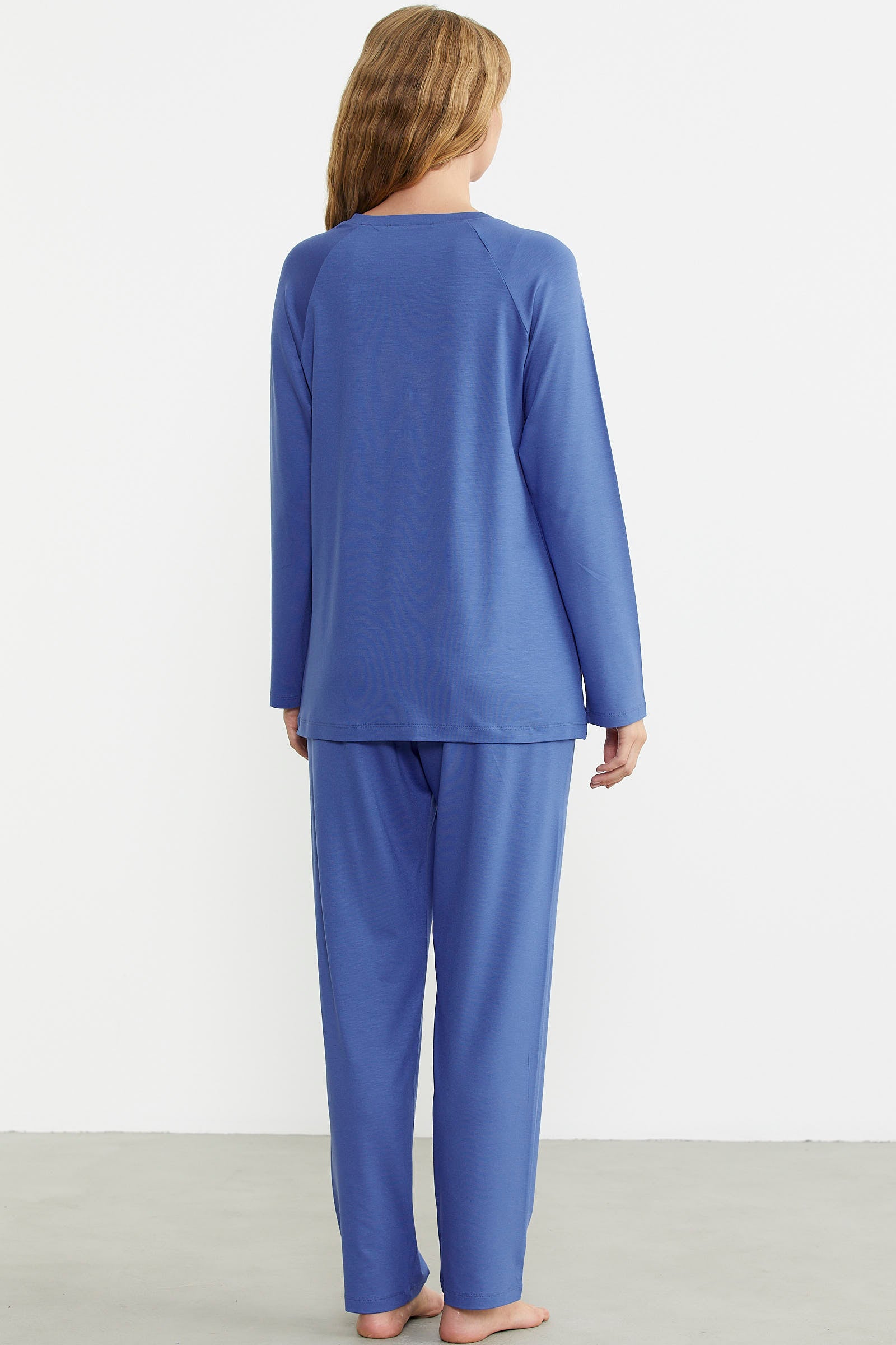 Nakış Detaylı Düğmeli Pijama Takım - Mavi - Sementa