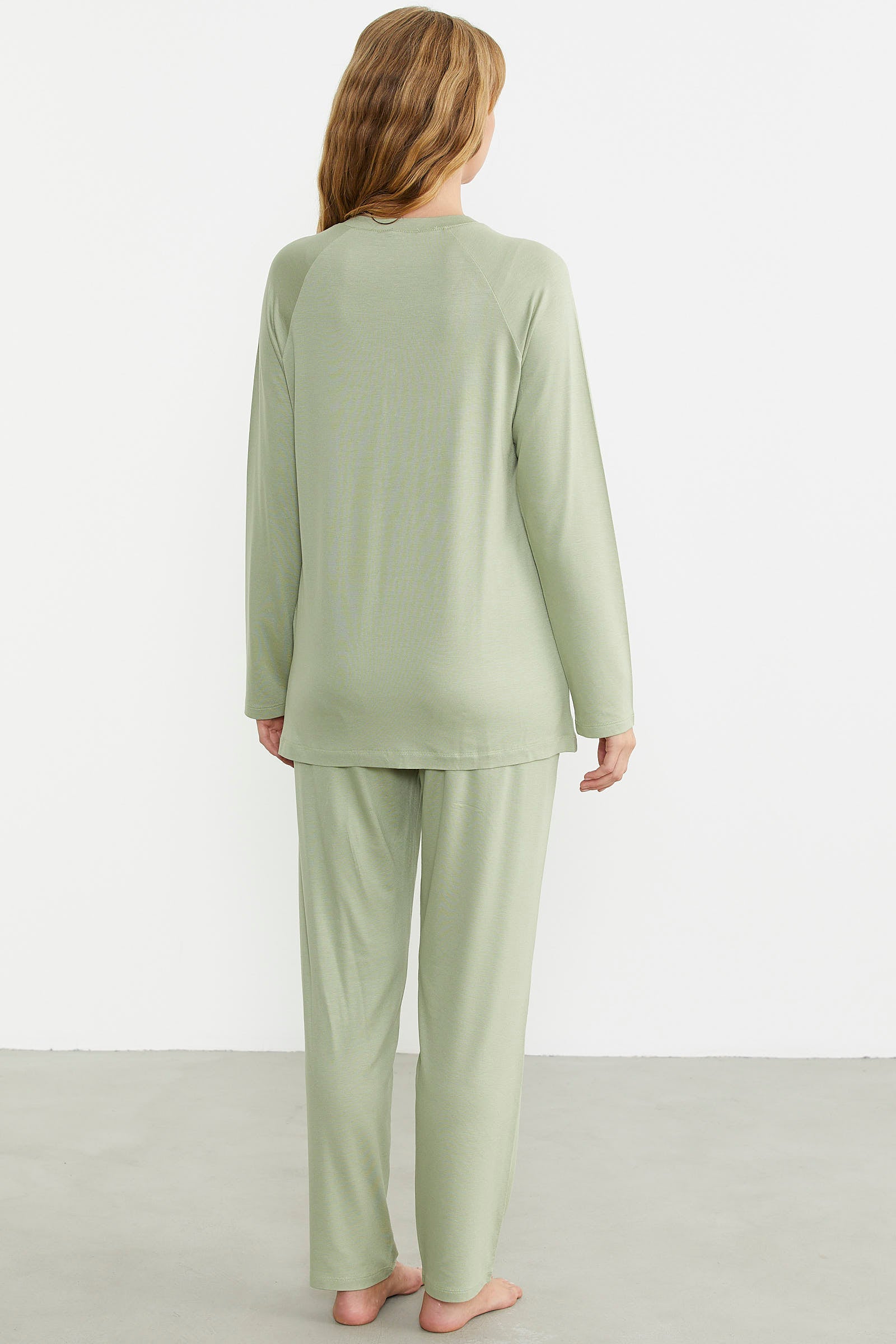 Nakış Detaylı Düğmeli Pijama Takım - Yeşil - Sementa