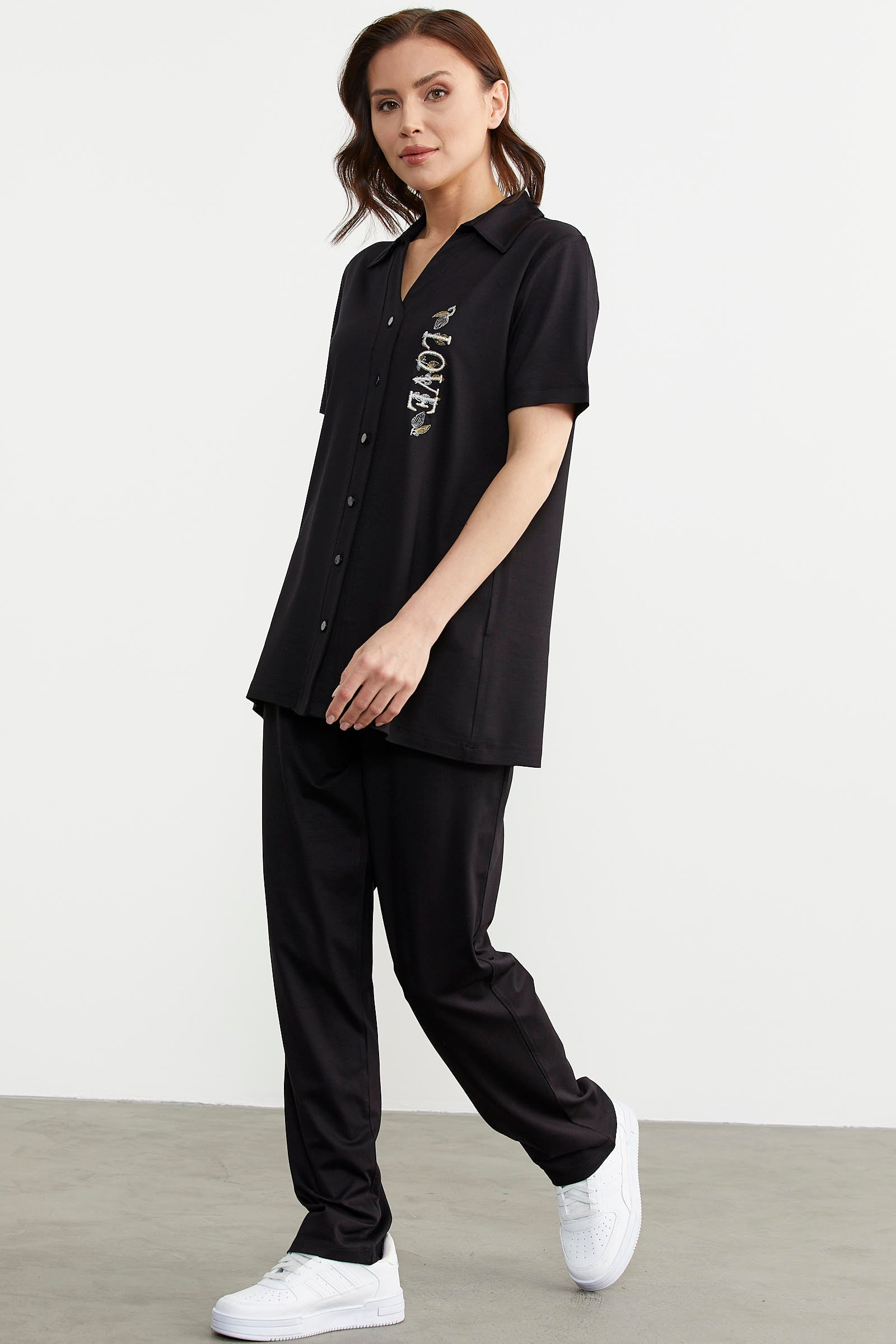 Nakış Detaylı Gömlek Pantolon Takım - Siyah (3) Sementa