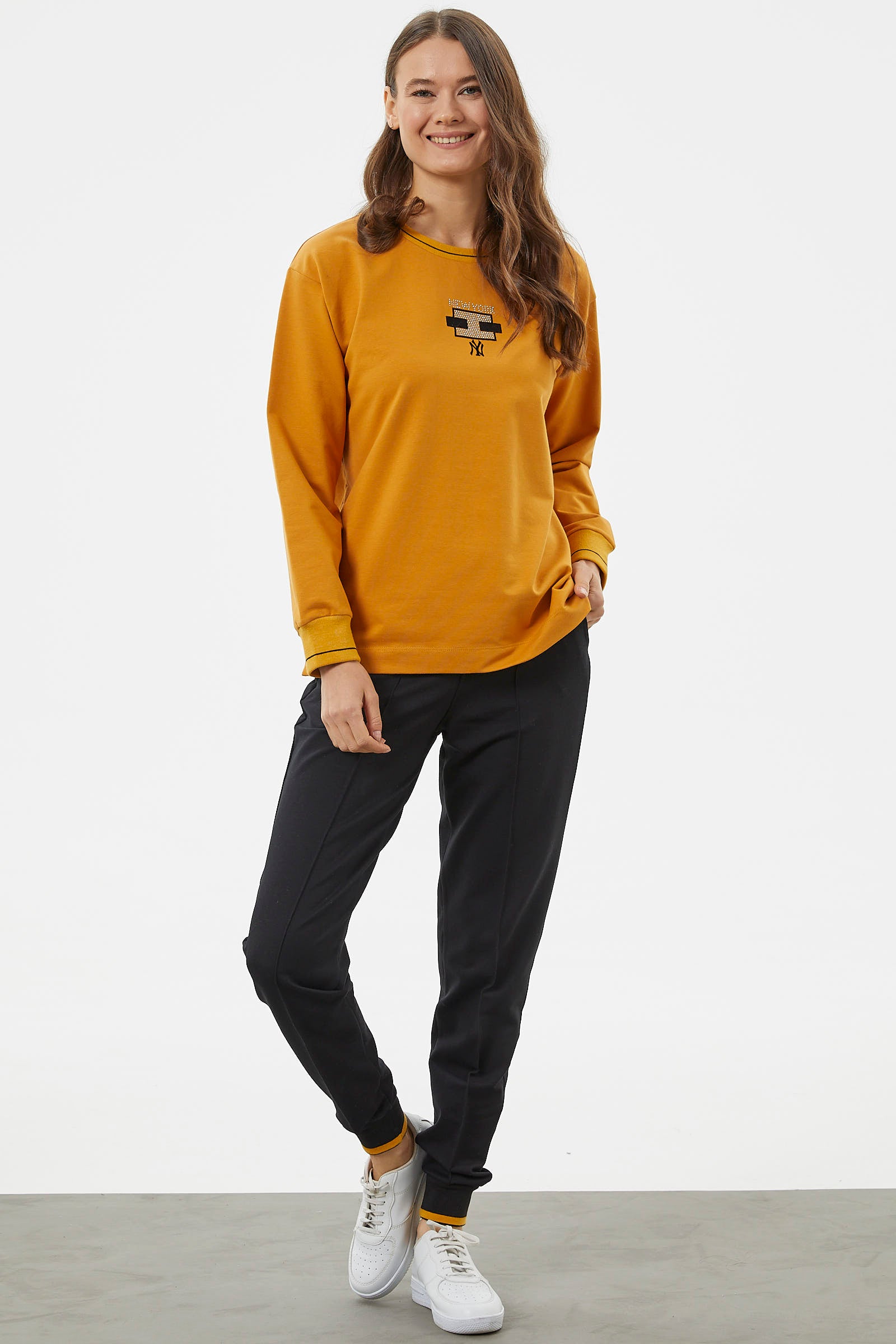 Nakış Detaylı Oversize Eşofman Takım - Hardal (1) Sementa