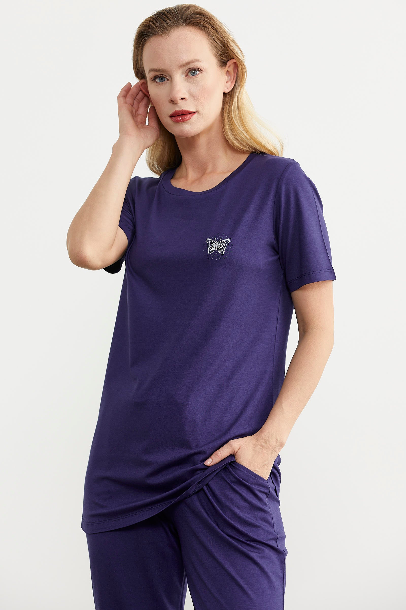 Nakış Detaylı Penye Pantolon Takım - Lacivert (2) Sementa