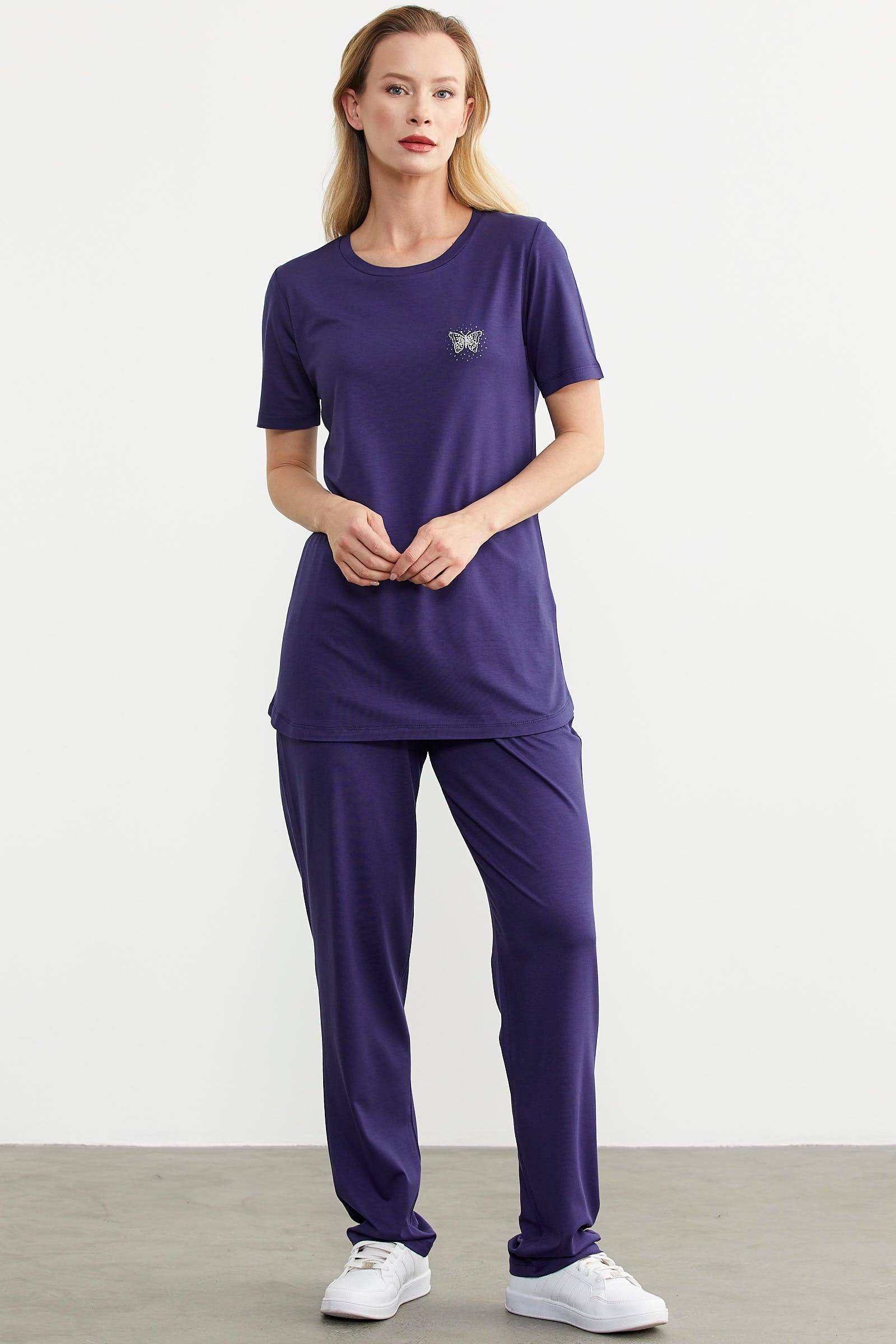 Nakış Detaylı Penye Pantolon Takım - Lacivert (3) Sementa