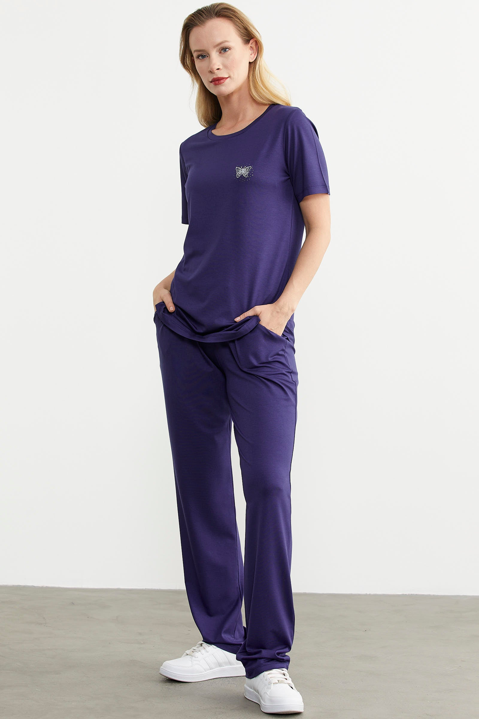 Nakış Detaylı Penye Pantolon Takım - Lacivert (4) Sementa