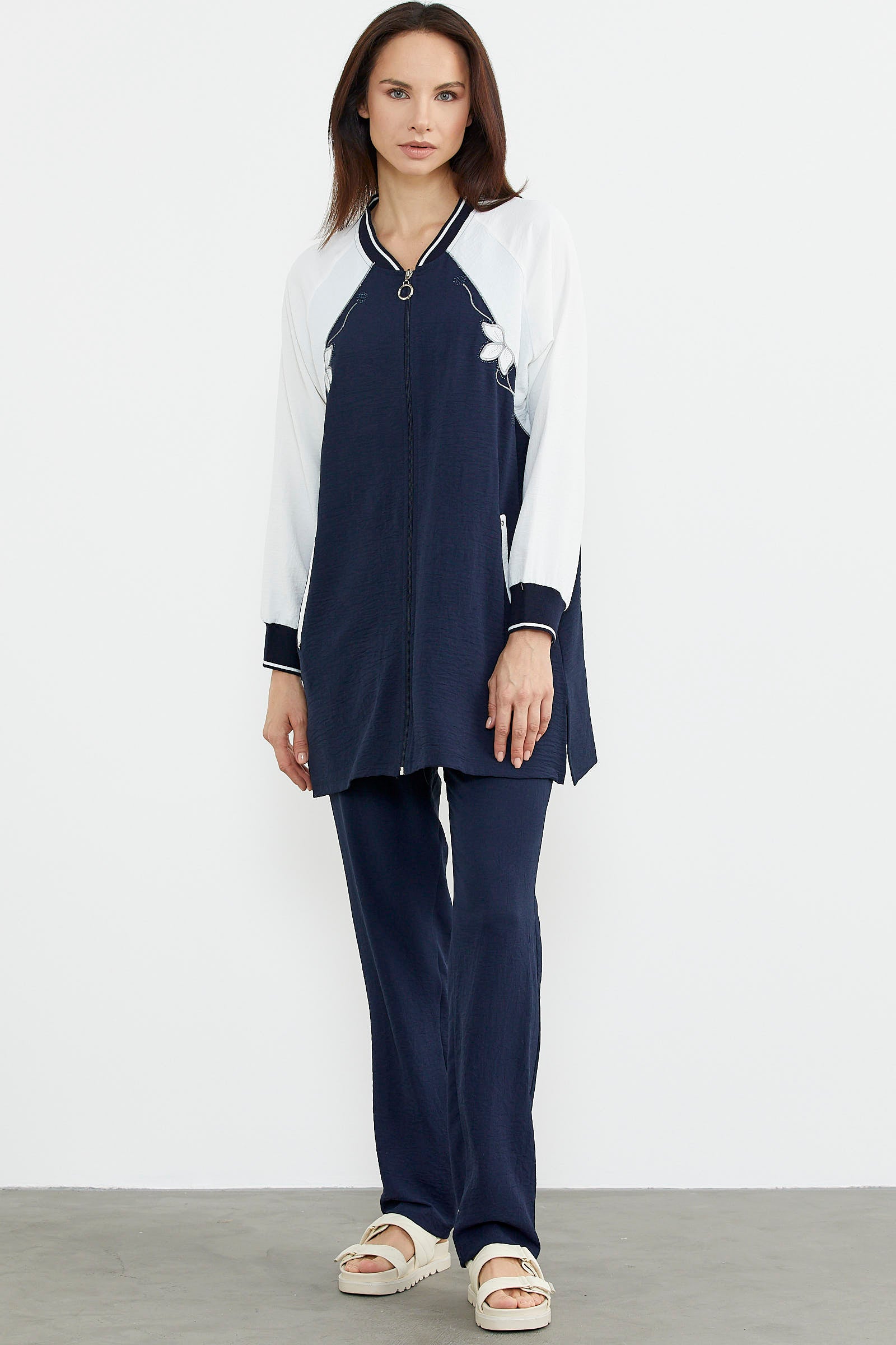 Nakış Detaylı Tunik Krep Takım - Lacivert (2) Sementa