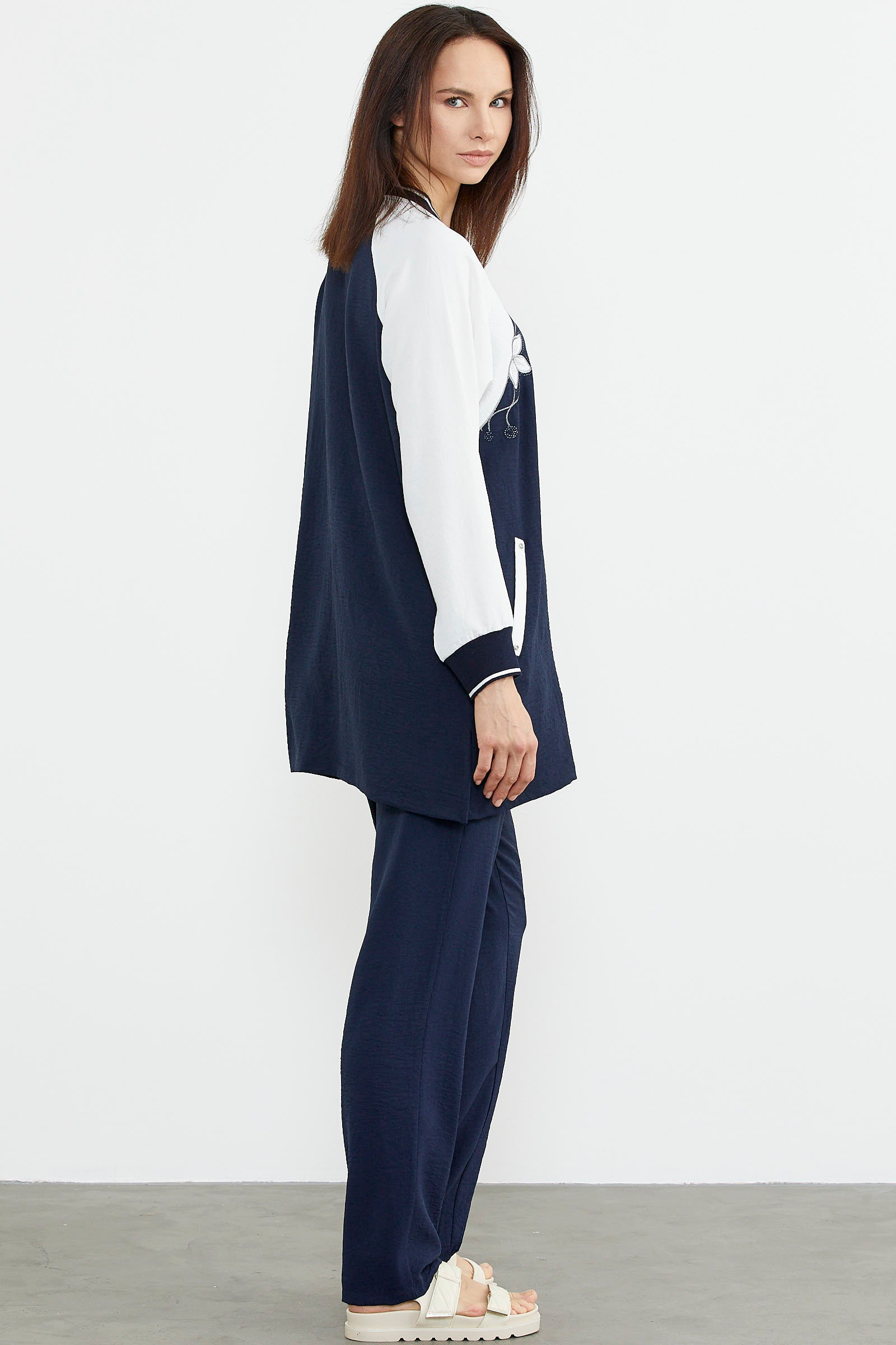 Nakış Detaylı Tunik Krep Takım - Lacivert (7) Sementa