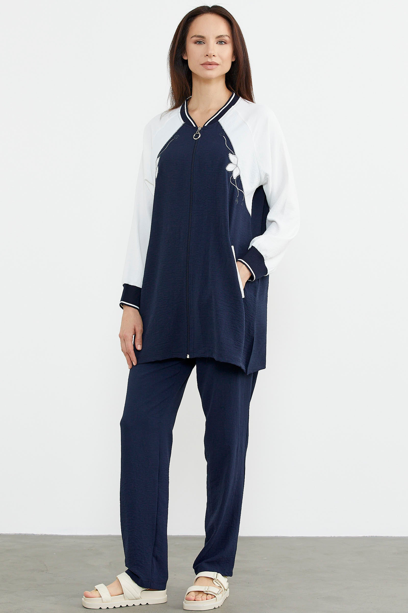 Nakış Detaylı Tunik Krep Takım - Lacivert (6) Sementa