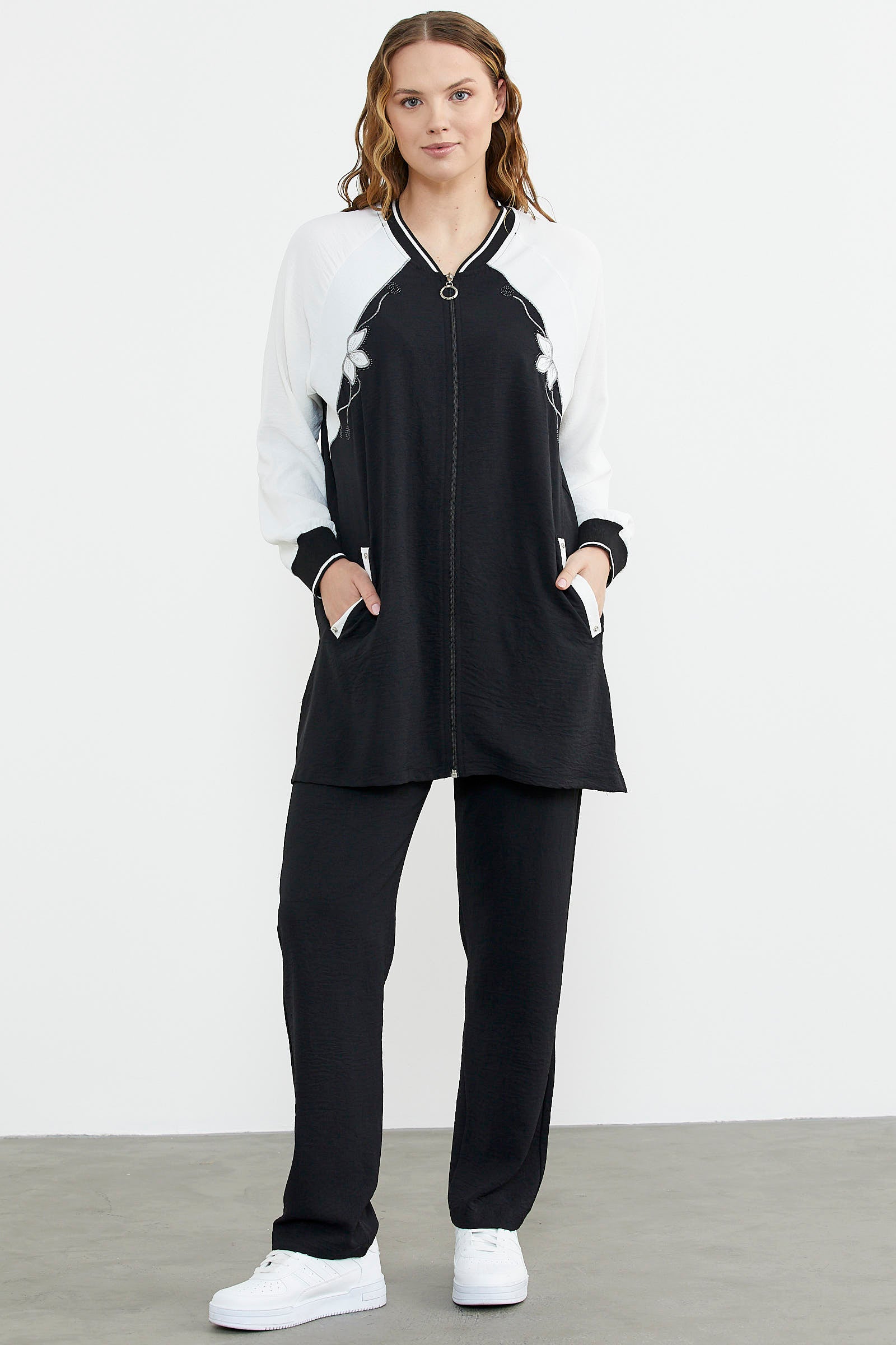 Nakış Detaylı Tunik Krep Takım - Siyah (5) Sementa