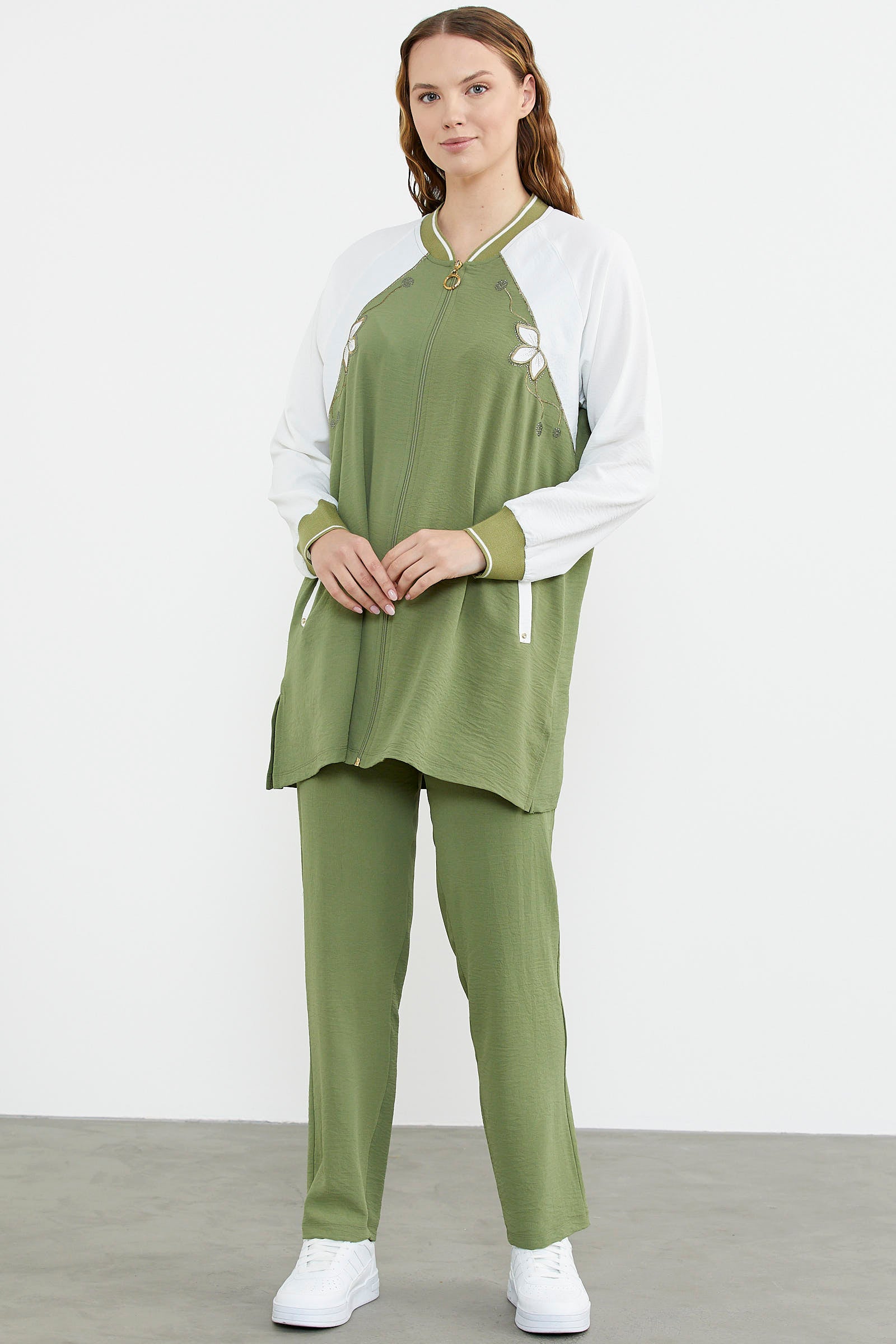 Nakış Detaylı Tunik Krep Takım - Yeşil (2) Sementa