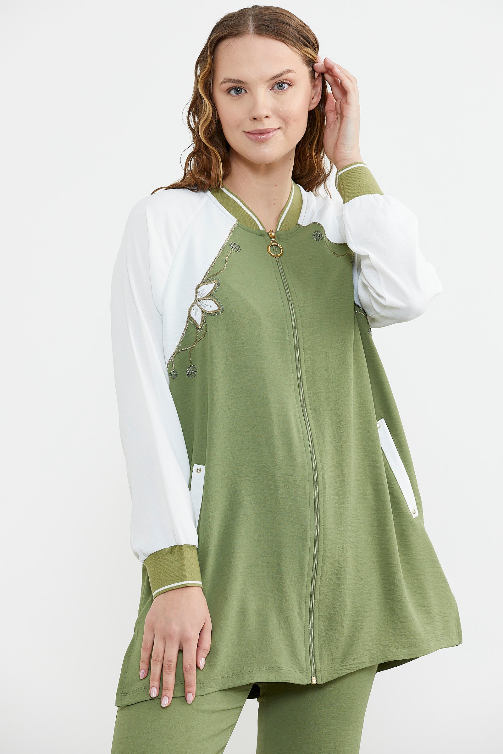 Nakış Detaylı Tunik Krep Takım - Yeşil (5) Sementa