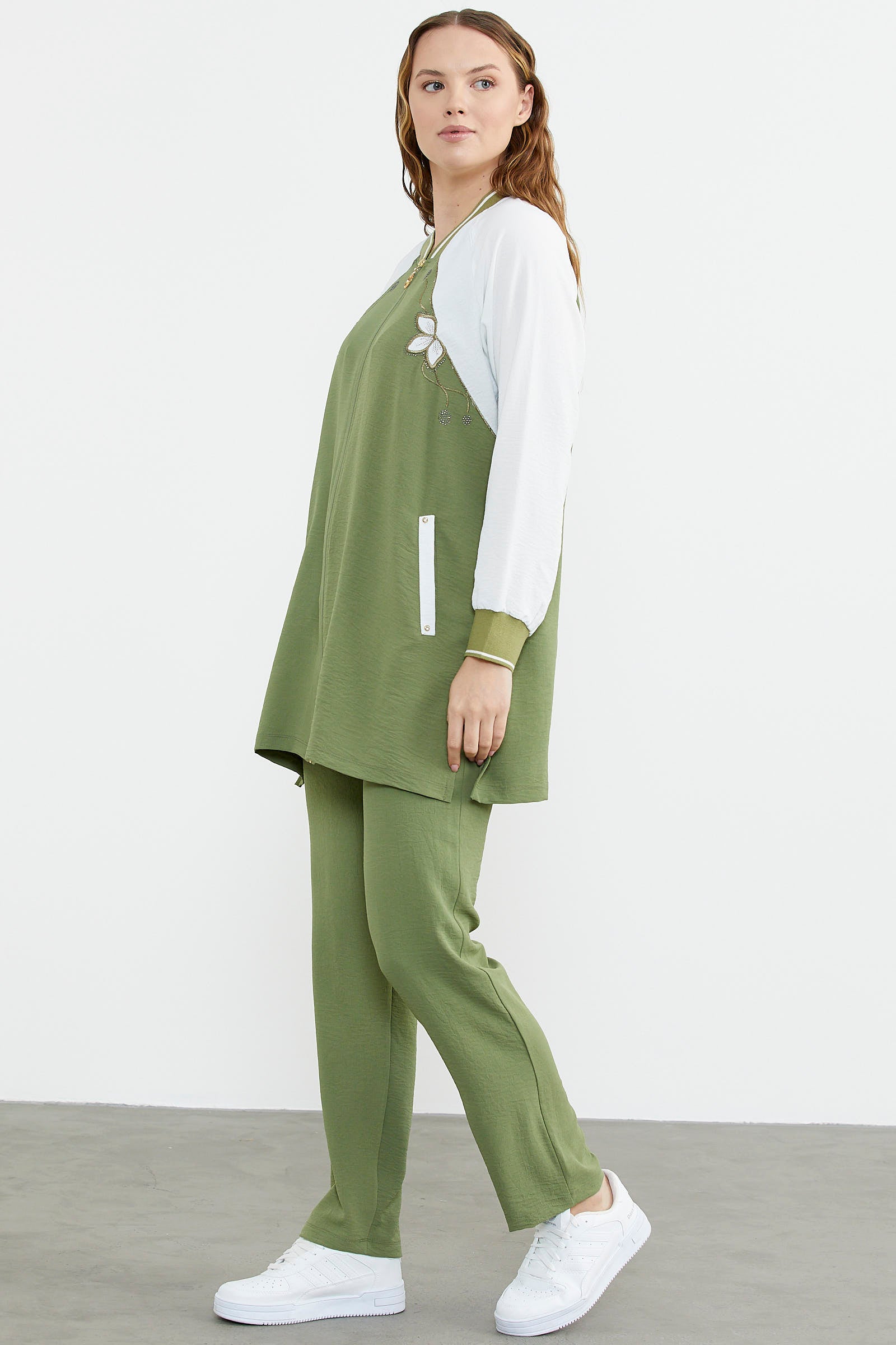 Nakış Detaylı Tunik Krep Takım - Yeşil (6) Sementa