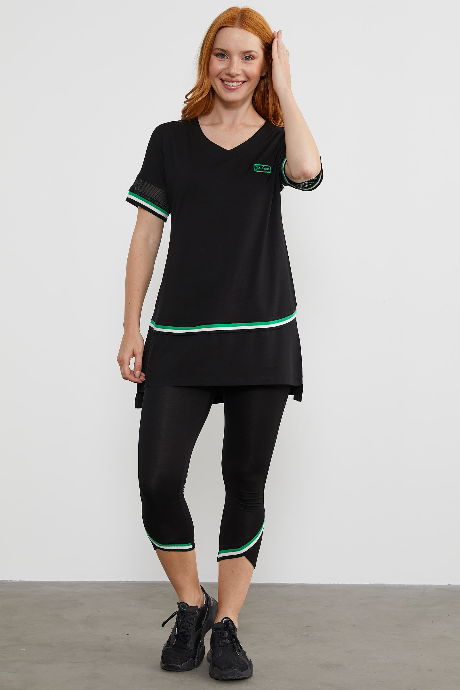 Neon Biye Detaylı Tayt Takım - Siyah (3) Sementa