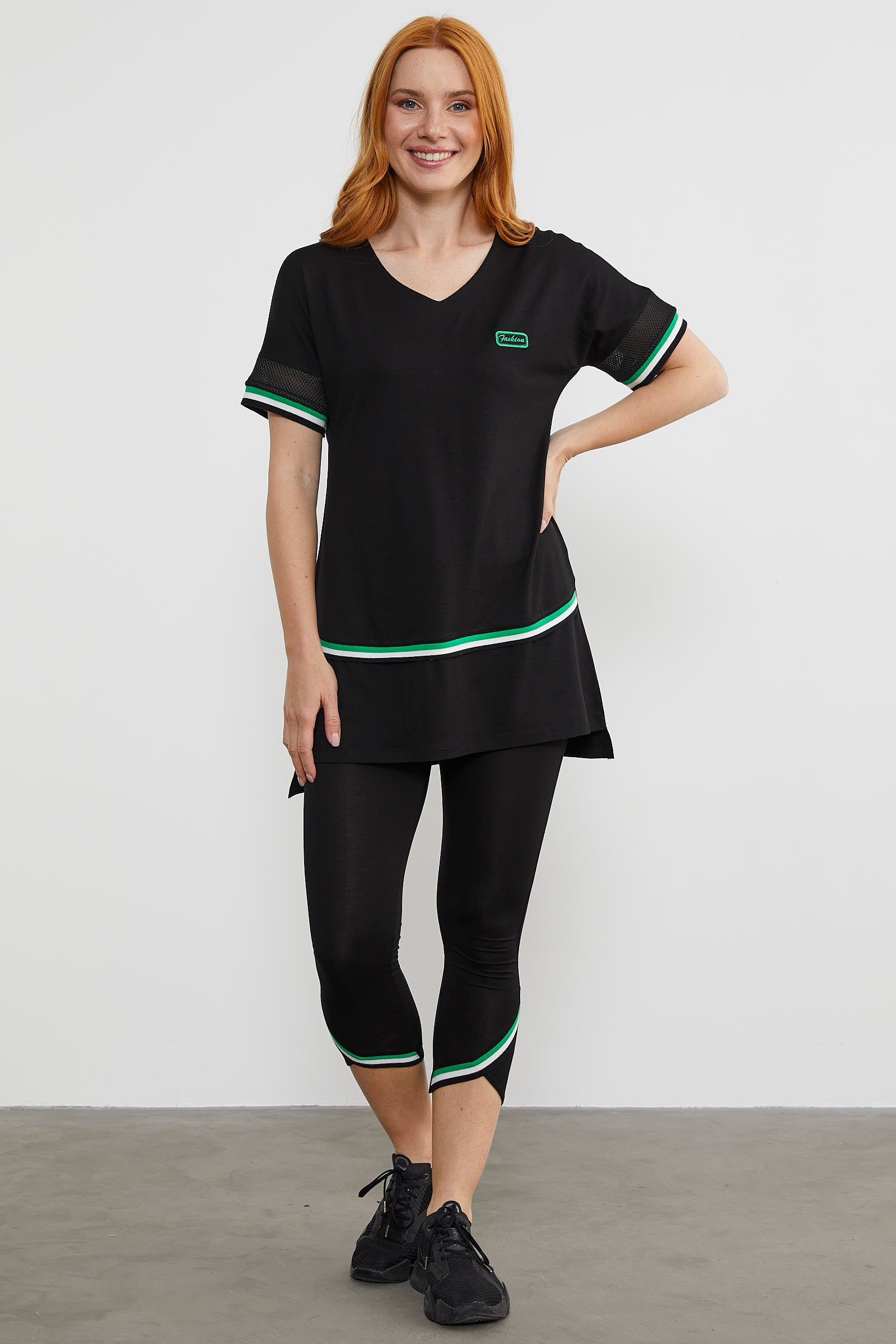 Neon Biye Detaylı Tayt Takım - Siyah (4) Sementa