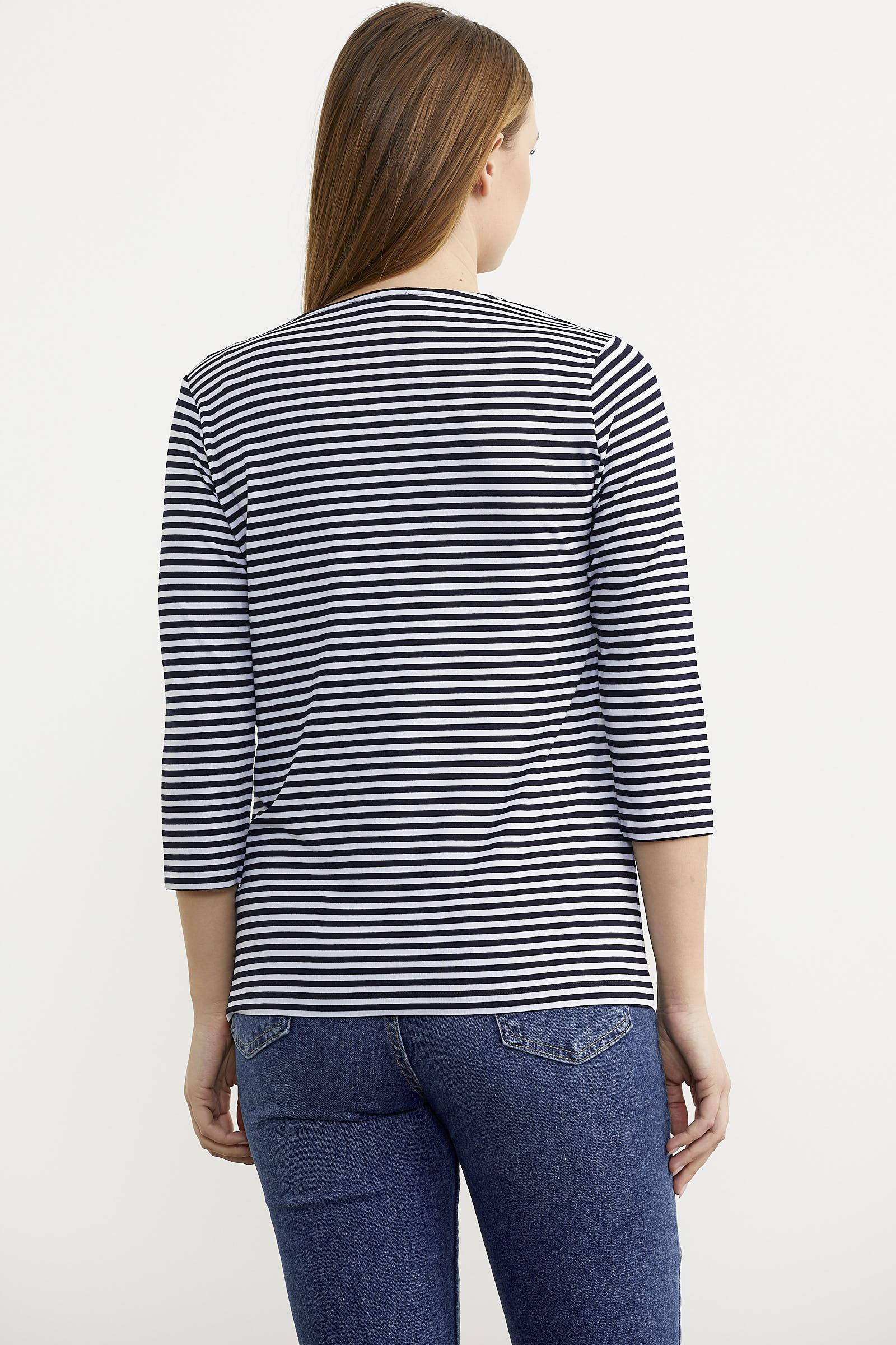 Neon İp Detaylı Çizgili Tişört - Lacivert (4) Sementa