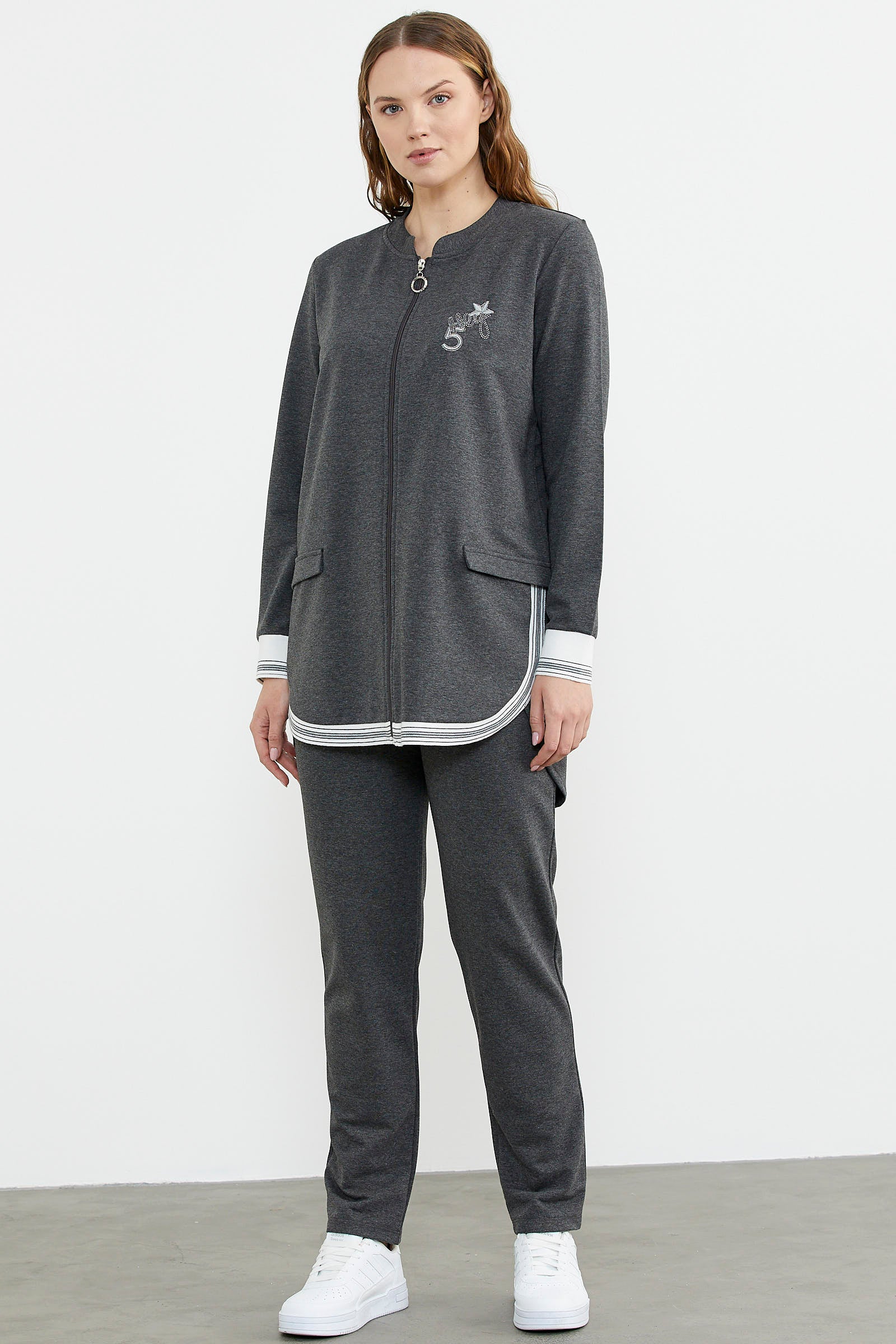 Neon Kombinli Rahat Kalıp Tunik Eşofman Takım - Antrasit (1) Sementa