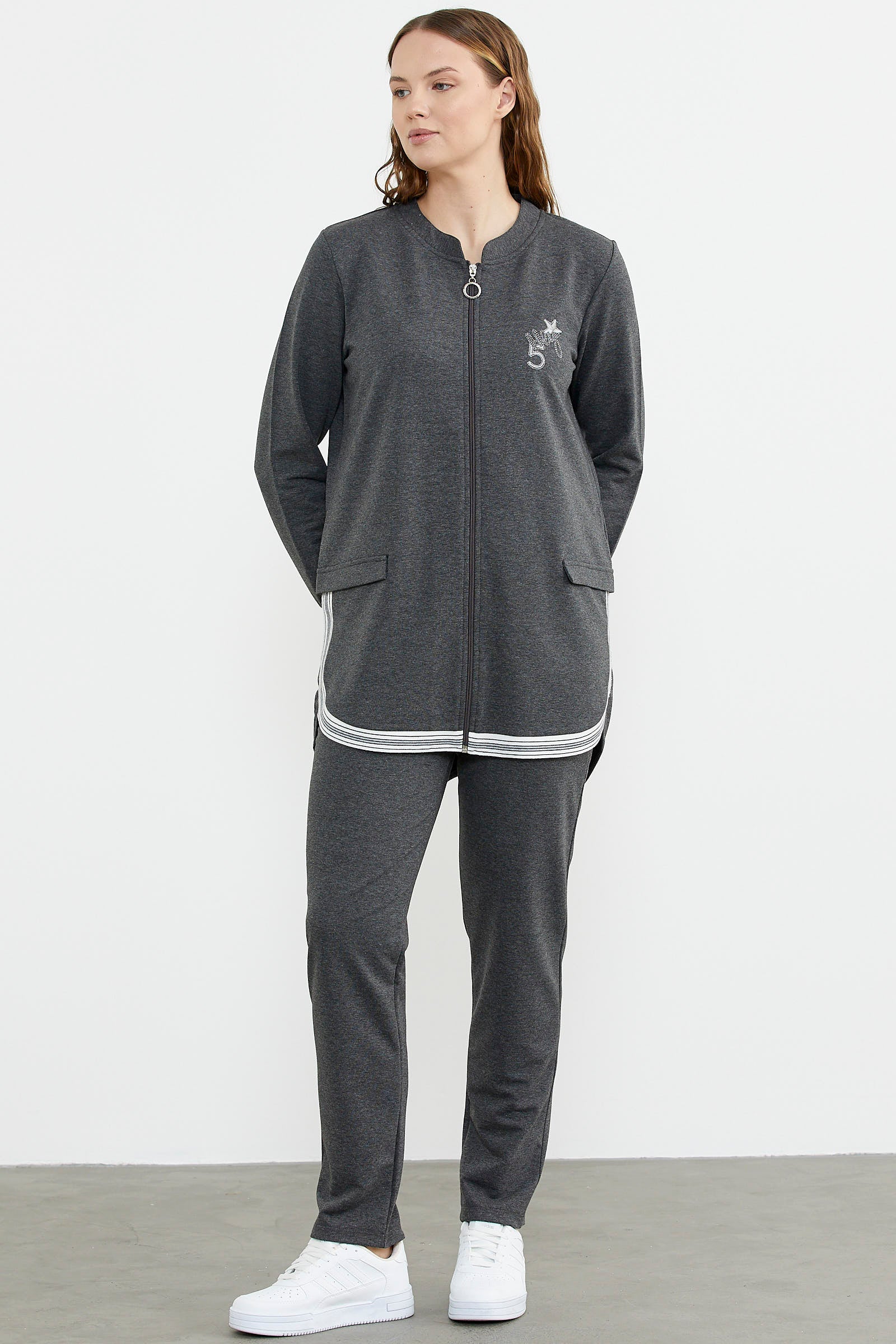 Neon Kombinli Rahat Kalıp Tunik Eşofman Takım - Antrasit (5) Sementa