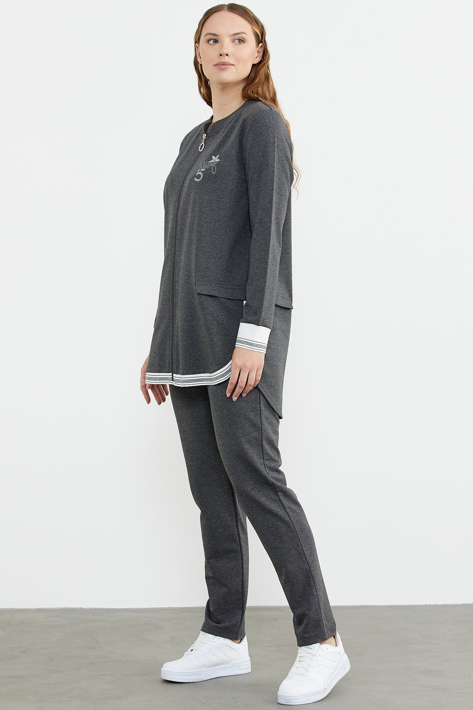 Neon Kombinli Rahat Kalıp Tunik Eşofman Takım - Antrasit (6) Sementa