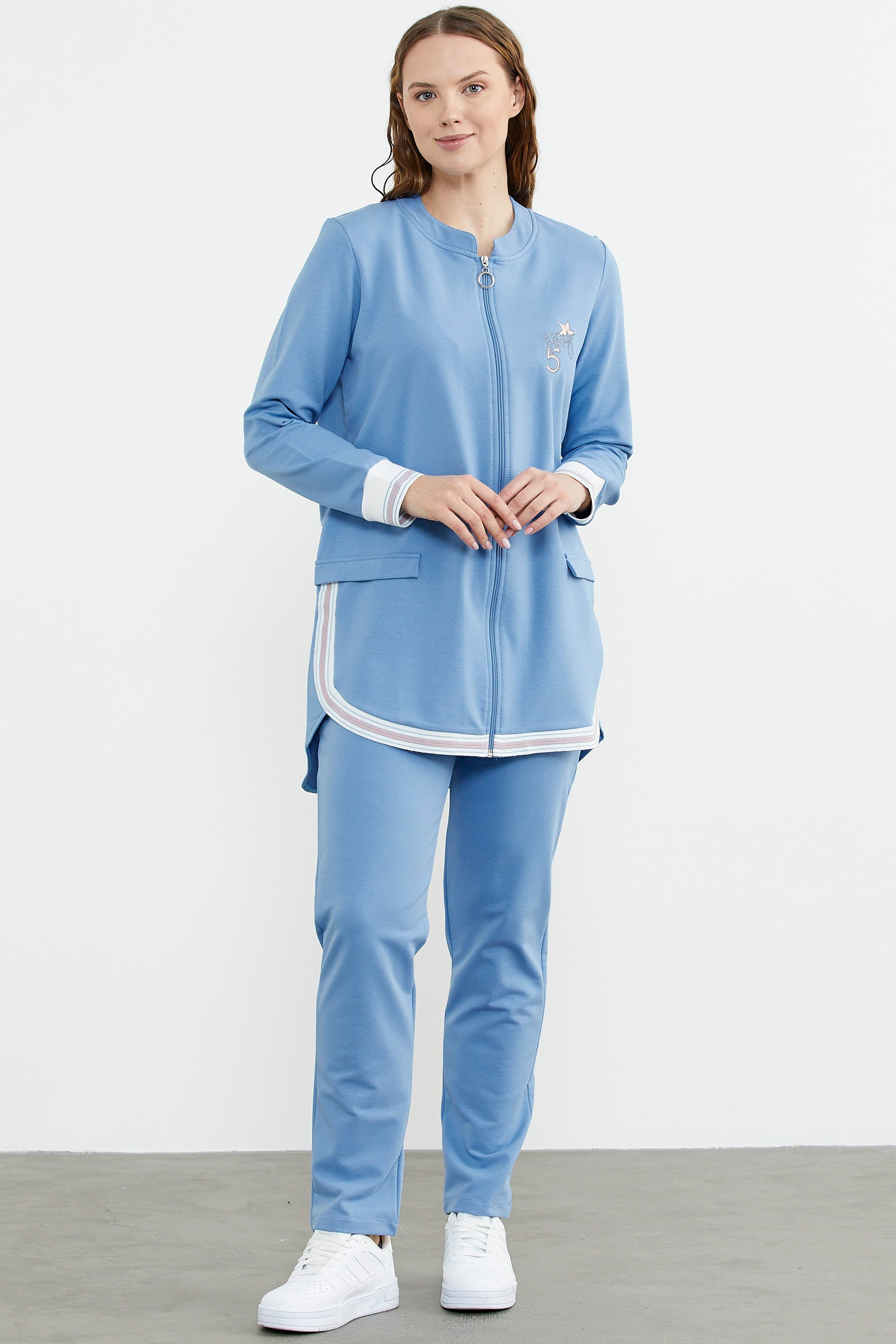 Neon Kombinli Rahat Kalıp Tunik Eşofman Takım - Mavi (2) Sementa