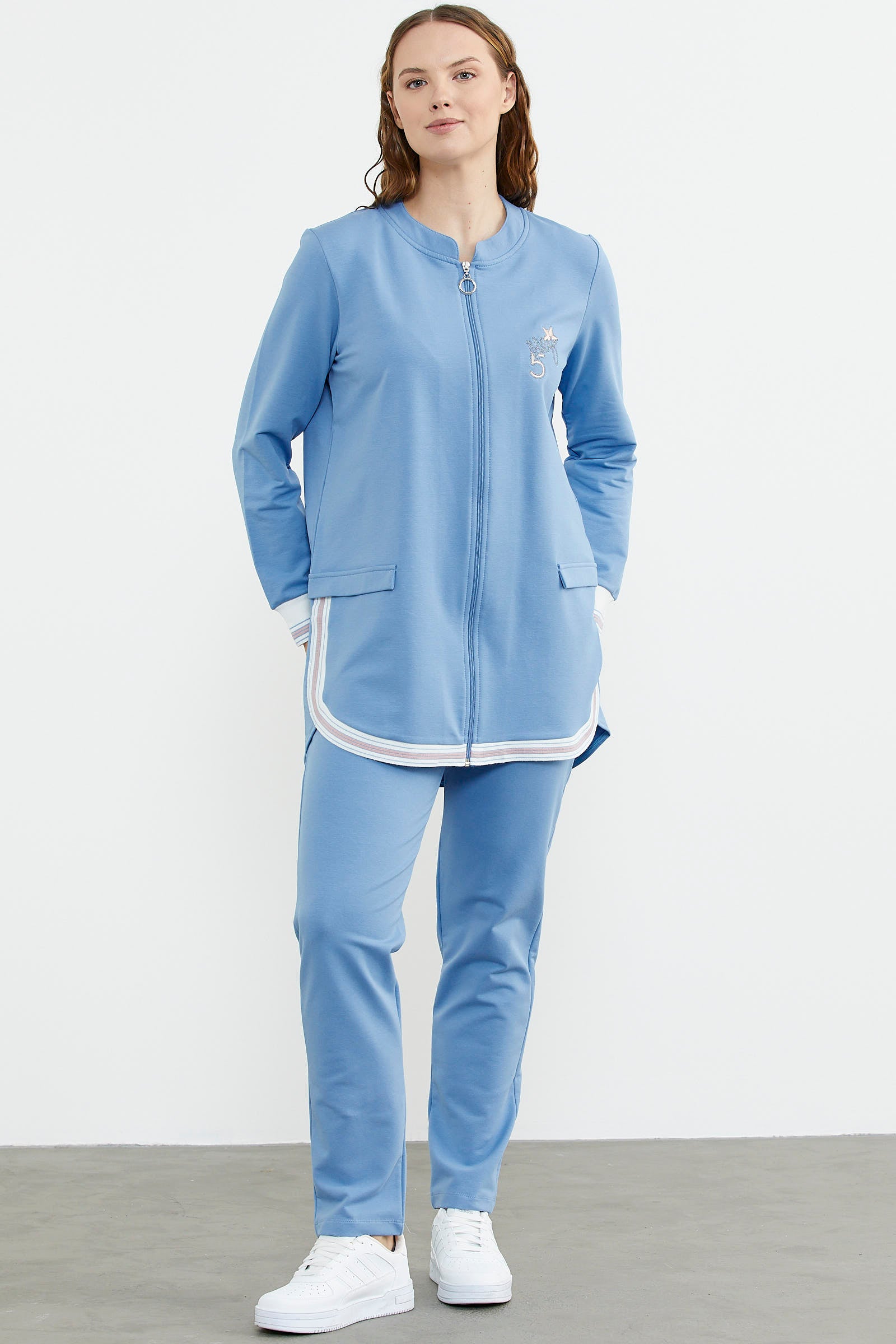 Neon Kombinli Rahat Kalıp Tunik Eşofman Takım - Mavi (5) Sementa