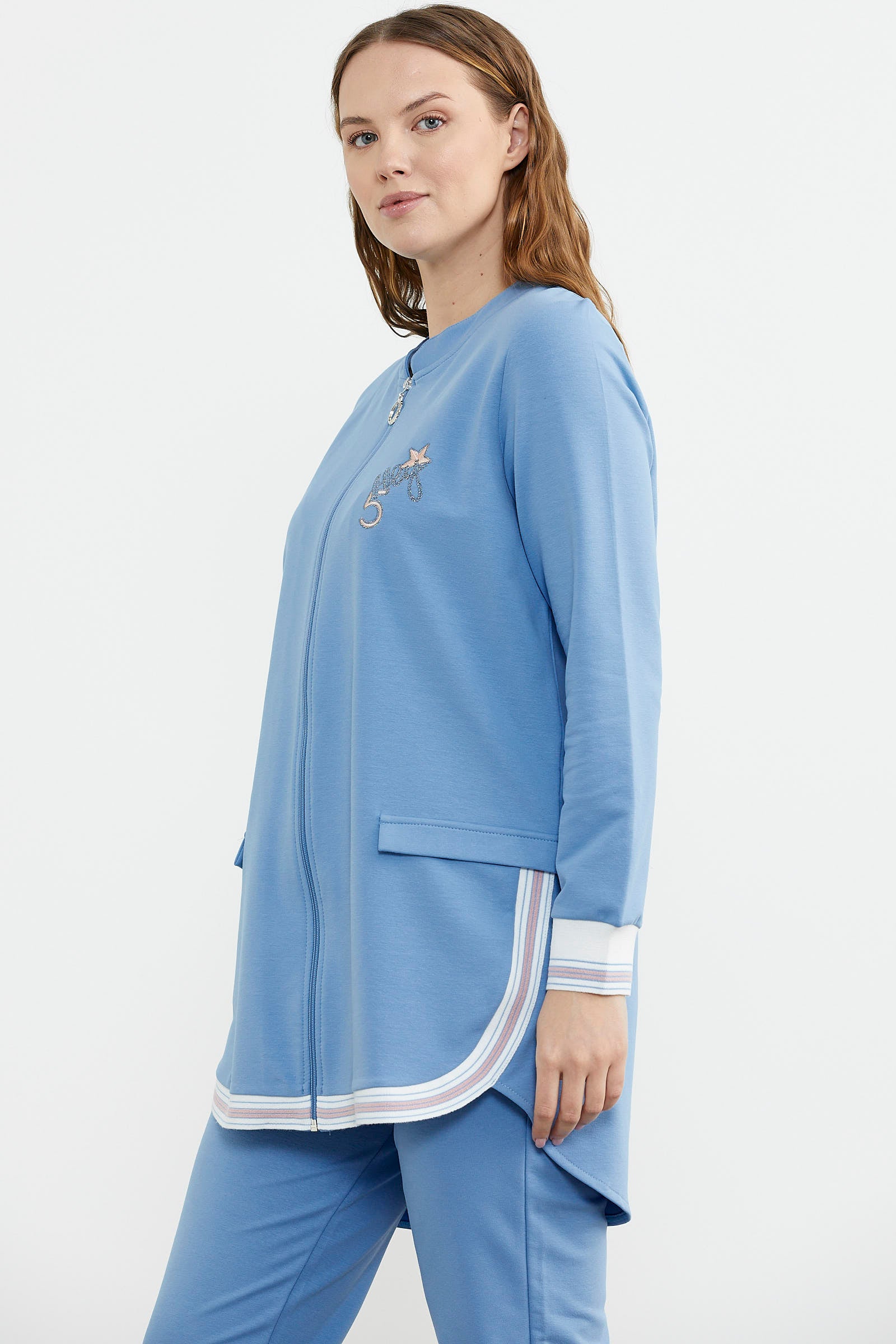 Neon Kombinli Rahat Kalıp Tunik Eşofman Takım - Mavi (7) Sementa