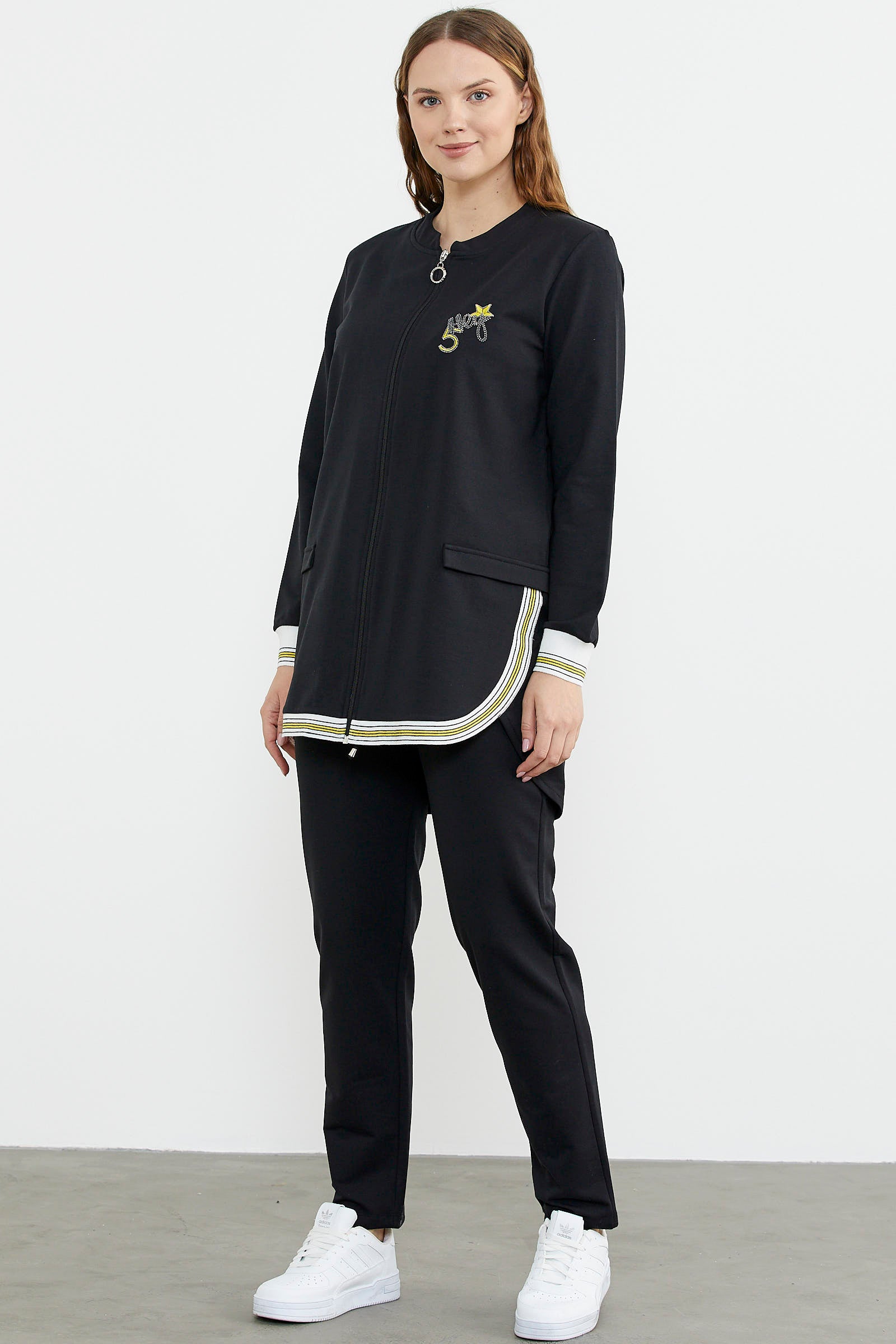 Neon Kombinli Rahat Kalıp Tunik Eşofman Takım - Siyah (2) Sementa