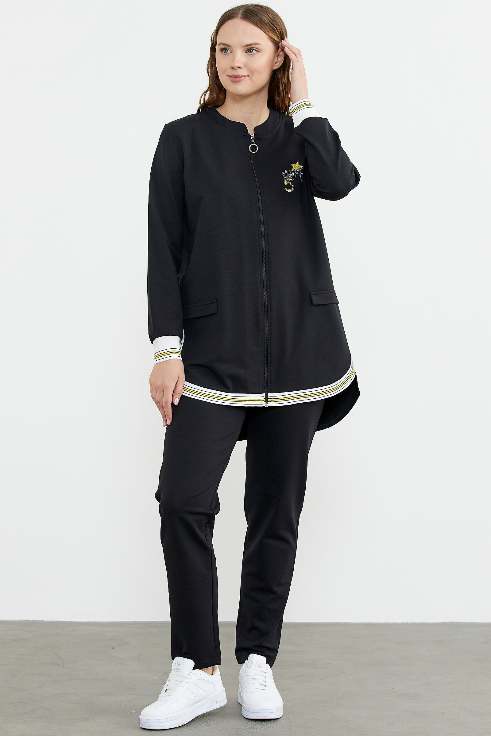 Neon Kombinli Rahat Kalıp Tunik Eşofman Takım - Siyah (3) Sementa