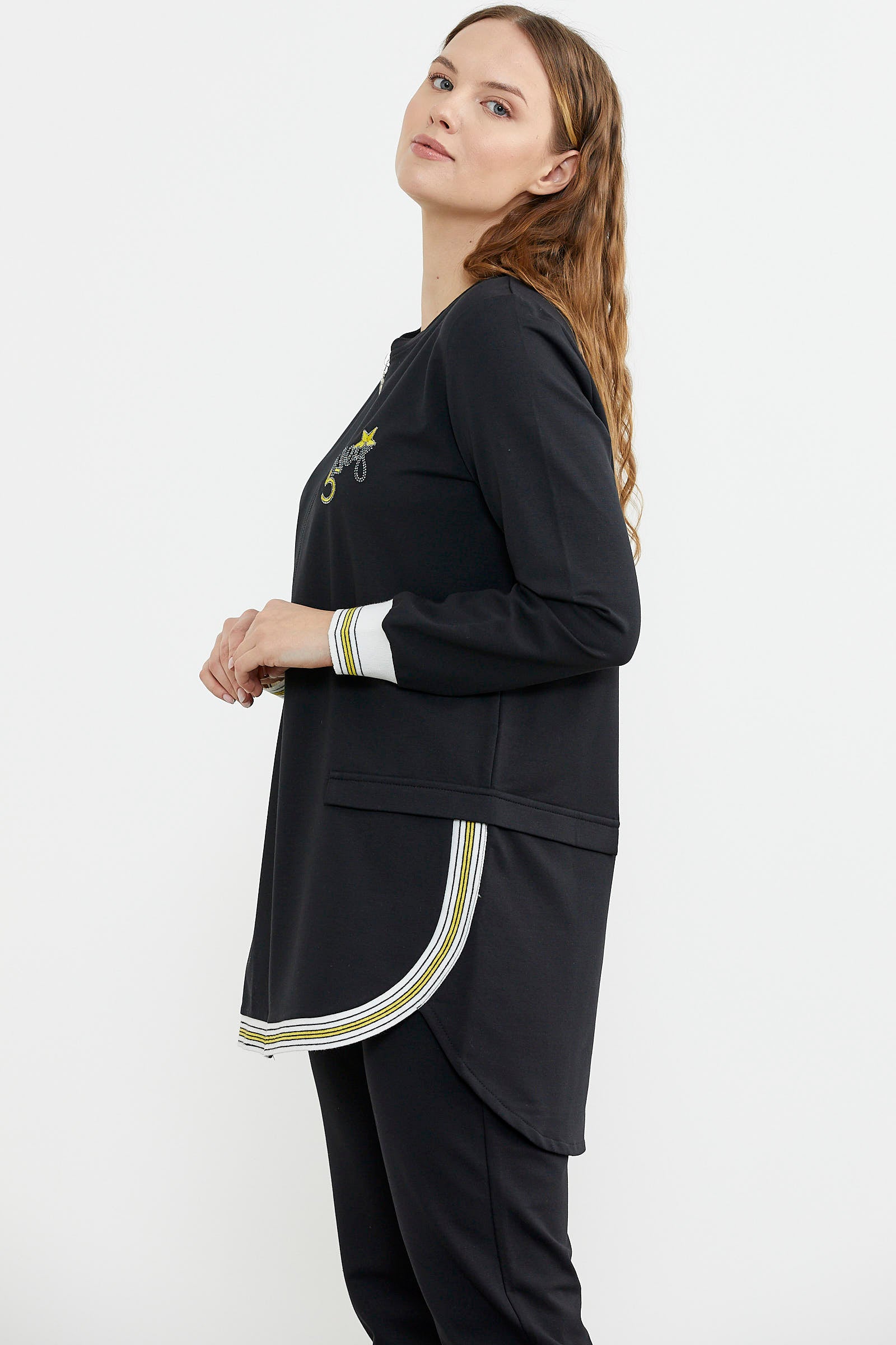 Neon Kombinli Rahat Kalıp Tunik Eşofman Takım - Siyah (4) Sementa