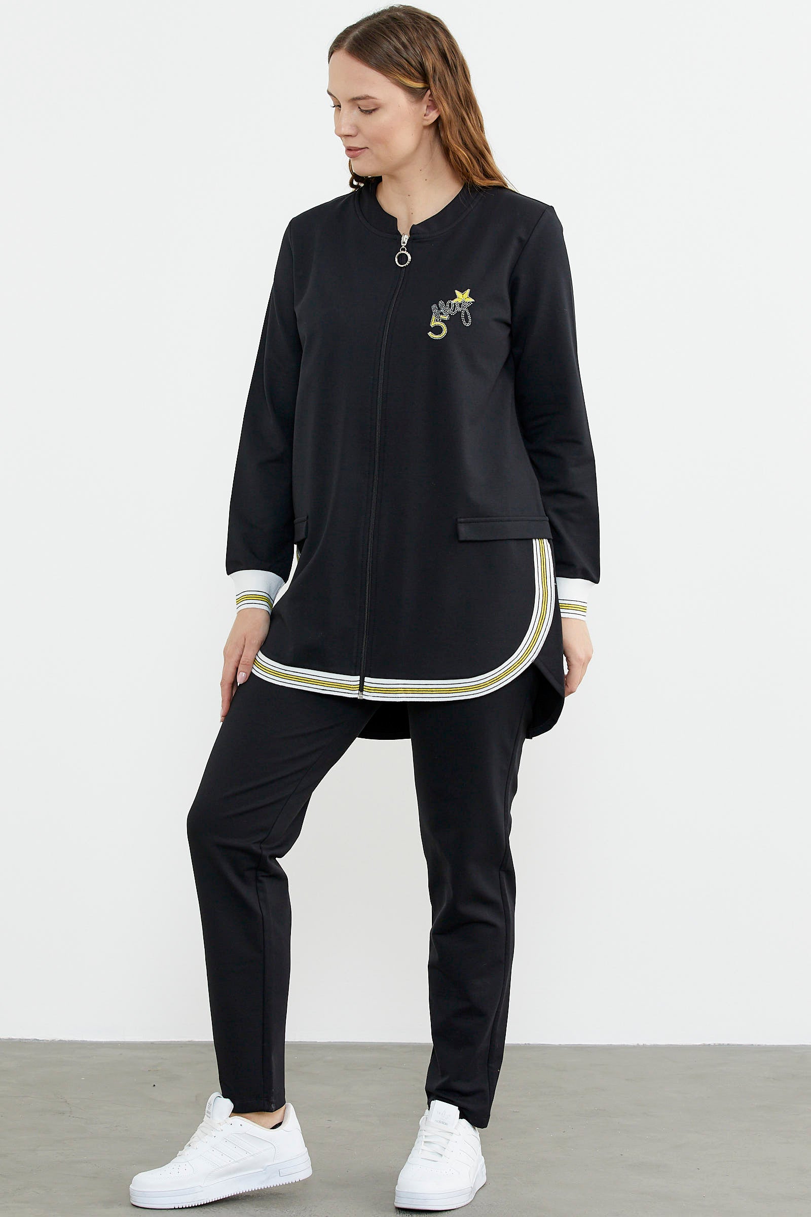 Neon Kombinli Rahat Kalıp Tunik Eşofman Takım - Siyah (5) Sementa