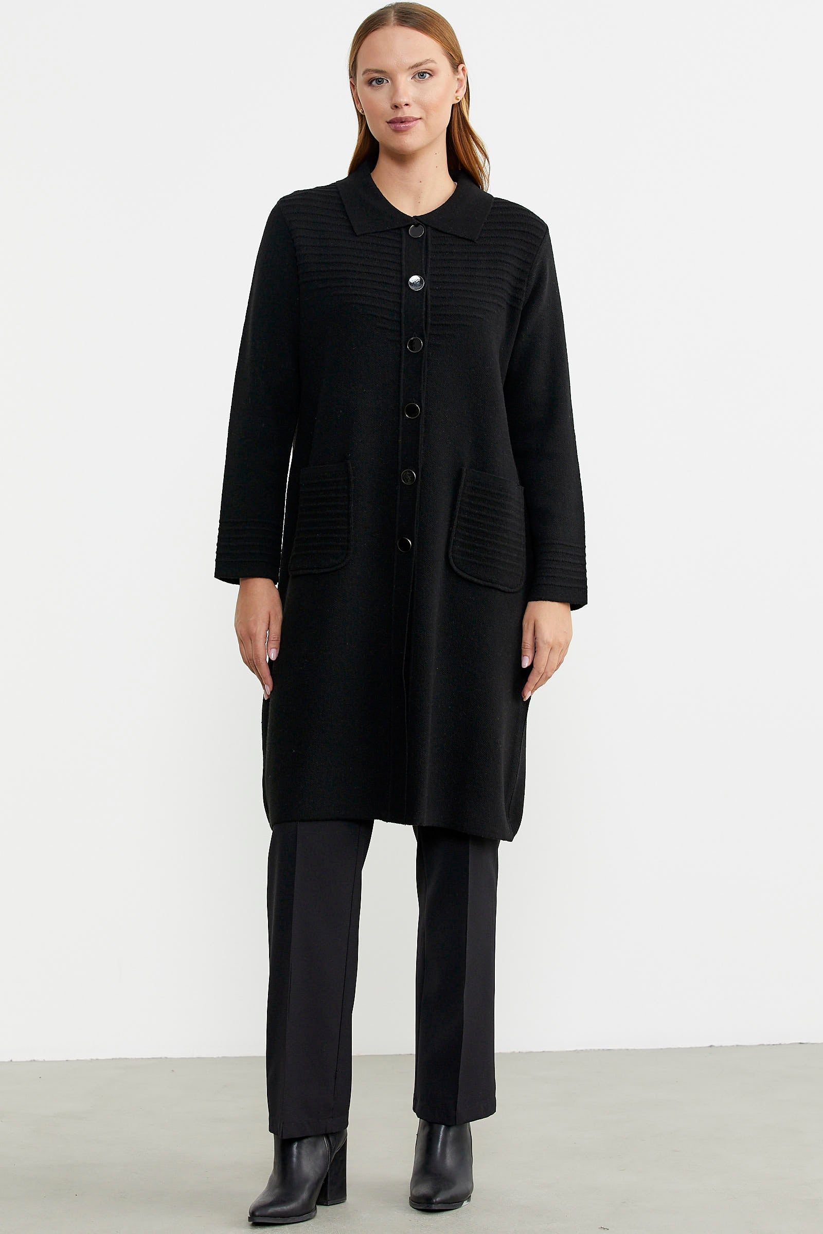 Nervür Detaylı Cepli Uzun Yünlü Triko Hırka - Siyah - Sementa