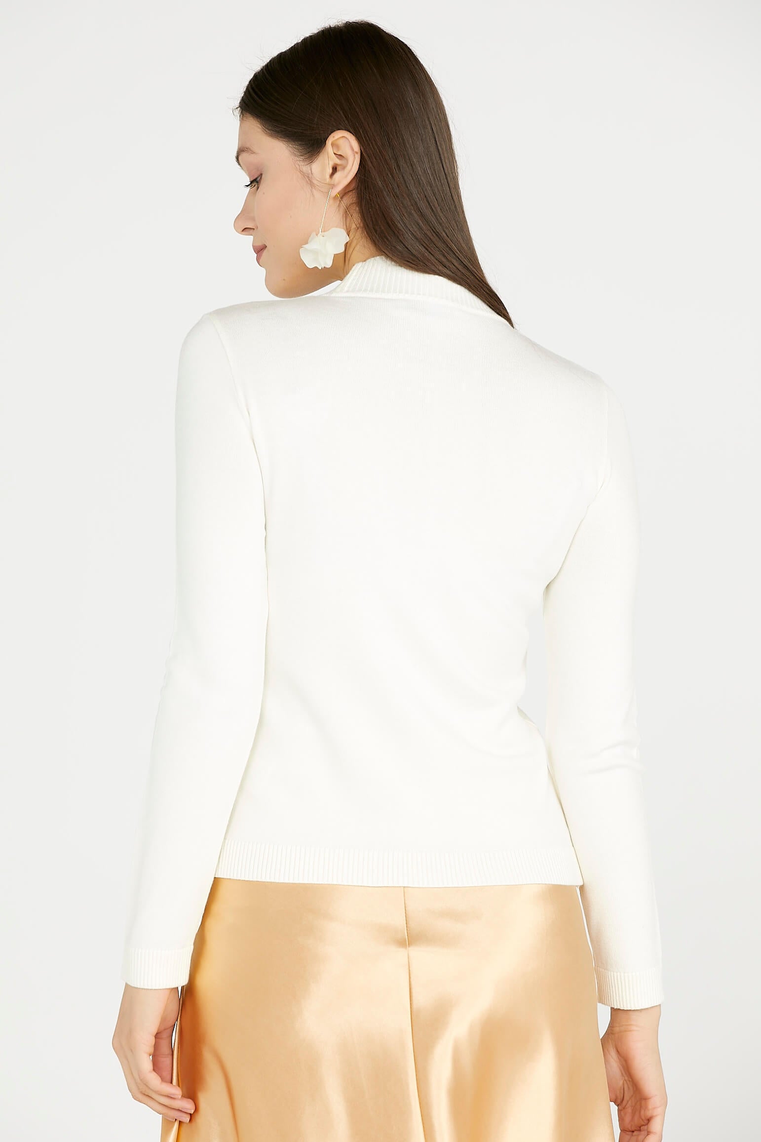 Omuz Aksesuarlı Triko Kazak - Kemik (5) Sementa