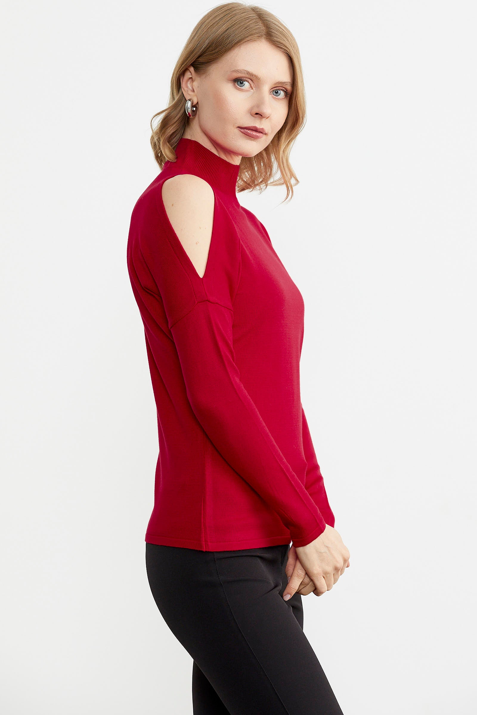 Omuz Detaylı Triko Kazak - Kırmızı (3) Sementa