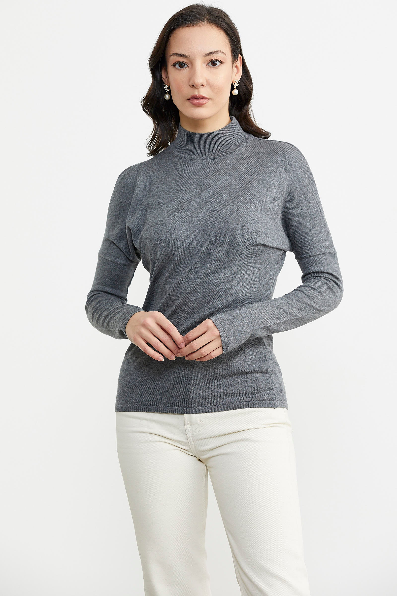 Omuz Detaylı Triko Kazak - Koyu Gri (2) Sementa