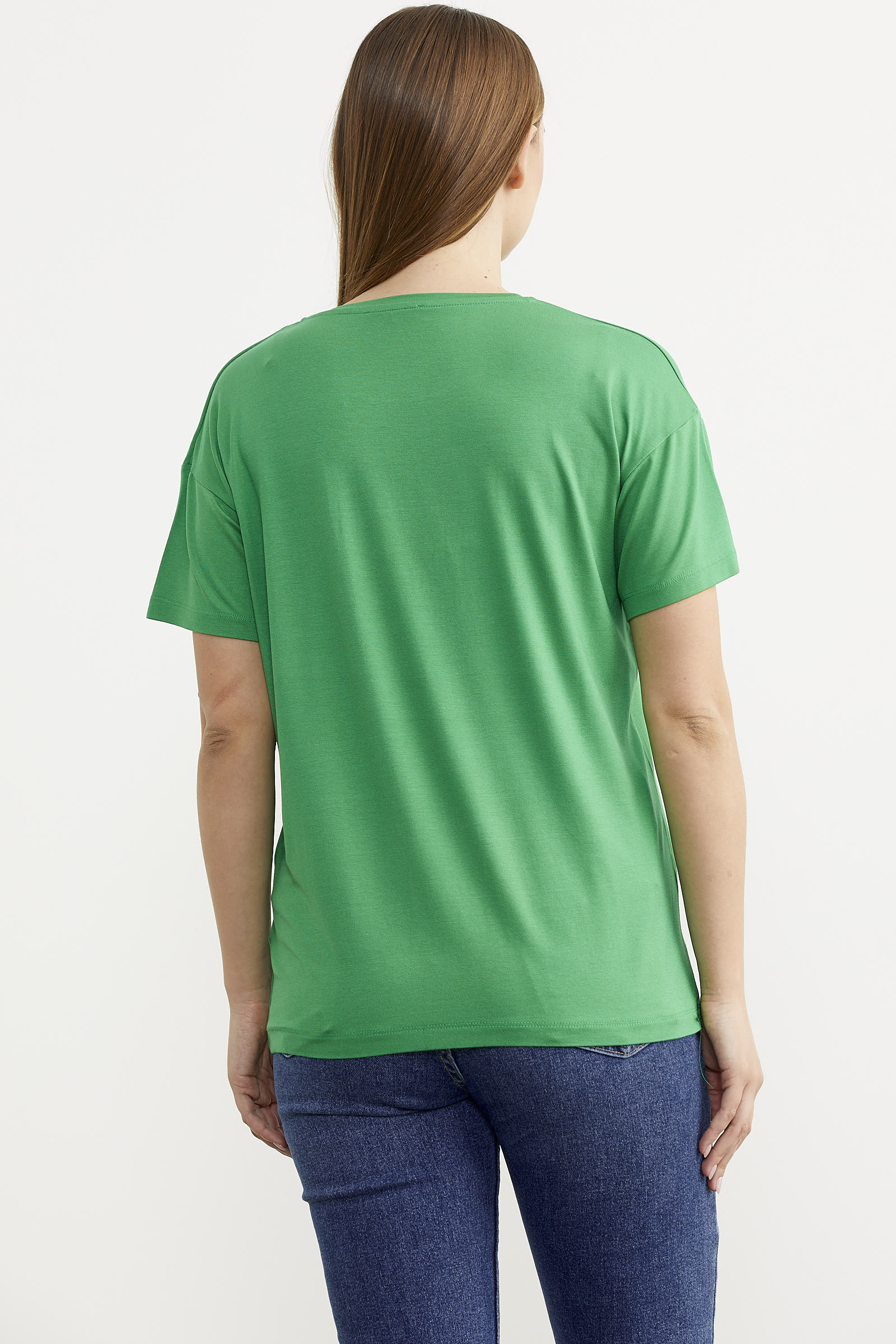 Omuz Düğme Detaylı Baskılı Tişört - Yeşil (5) Sementa