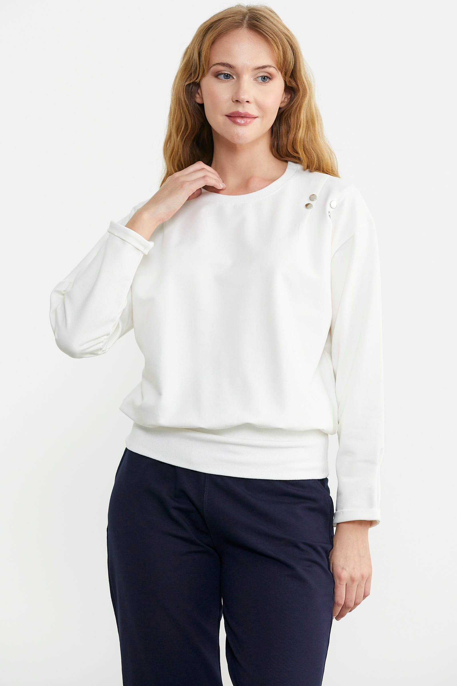 Omuz Düğme Detaylı Eşofman Takım - Ekru - Sementa