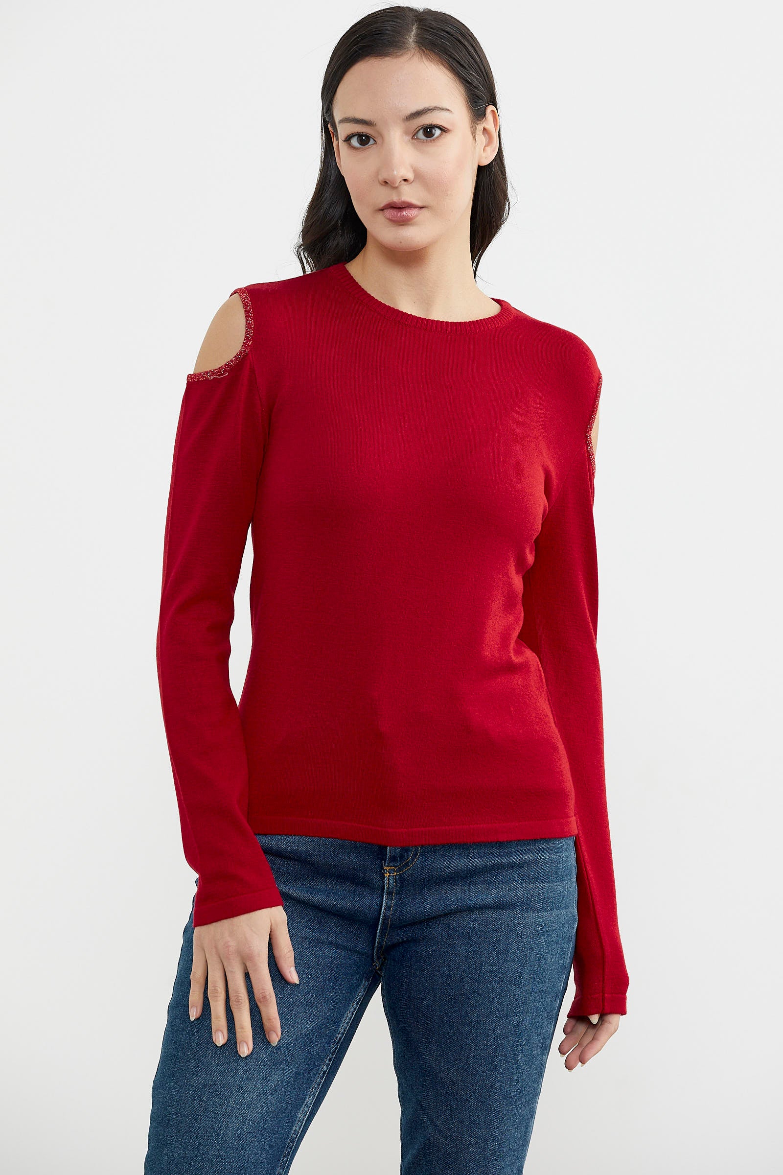 Omuzları Açık Basic Triko Kazak - Kırmızı (2) Sementa