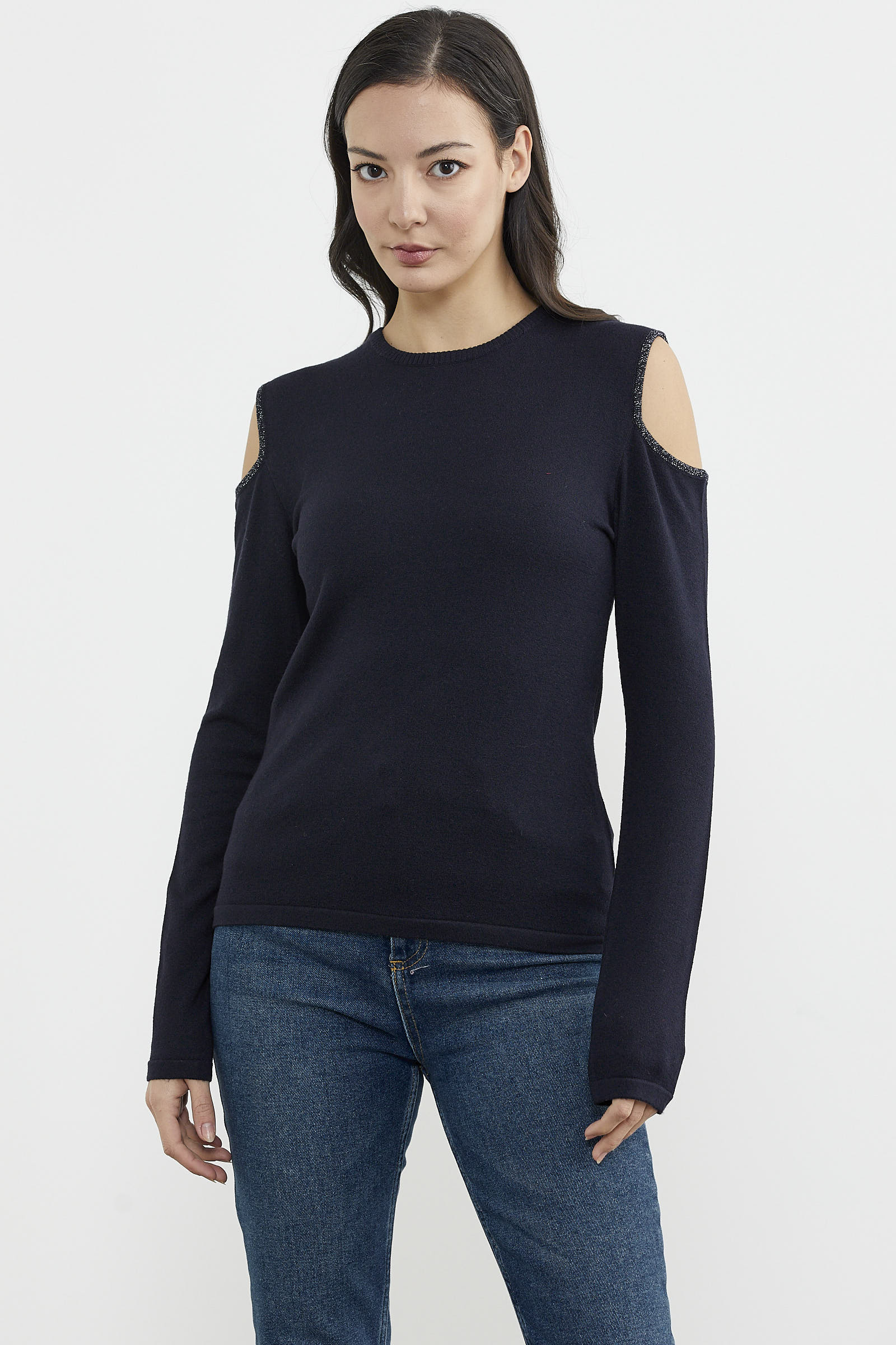 Omuzları Açık Basic Triko Kazak - Lacivert (1) Sementa