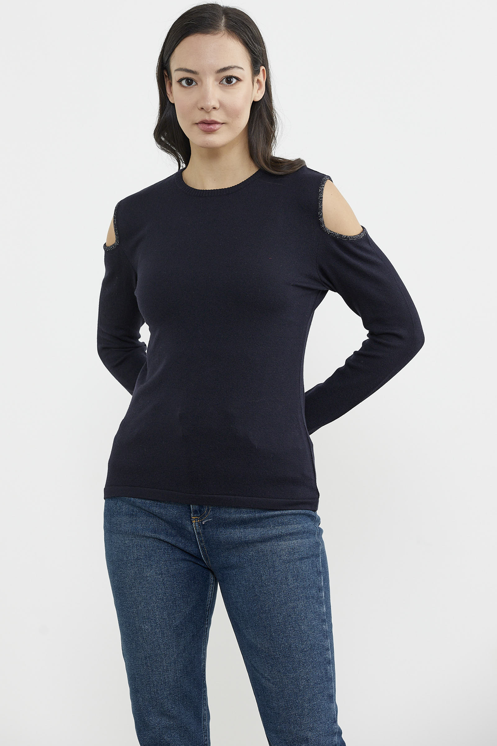 Omuzları Açık Basic Triko Kazak - Lacivert (3) Sementa