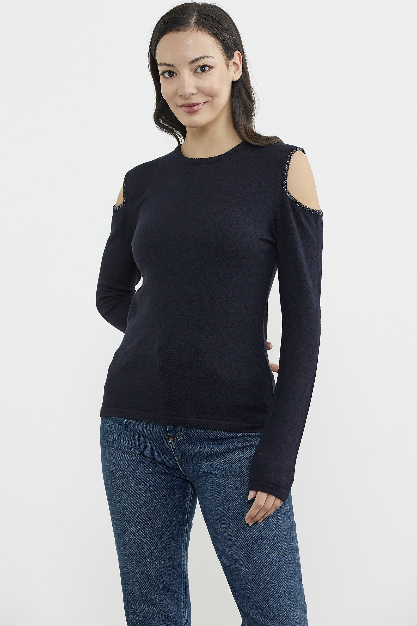 Omuzları Açık Basic Triko Kazak - Lacivert (4) Sementa