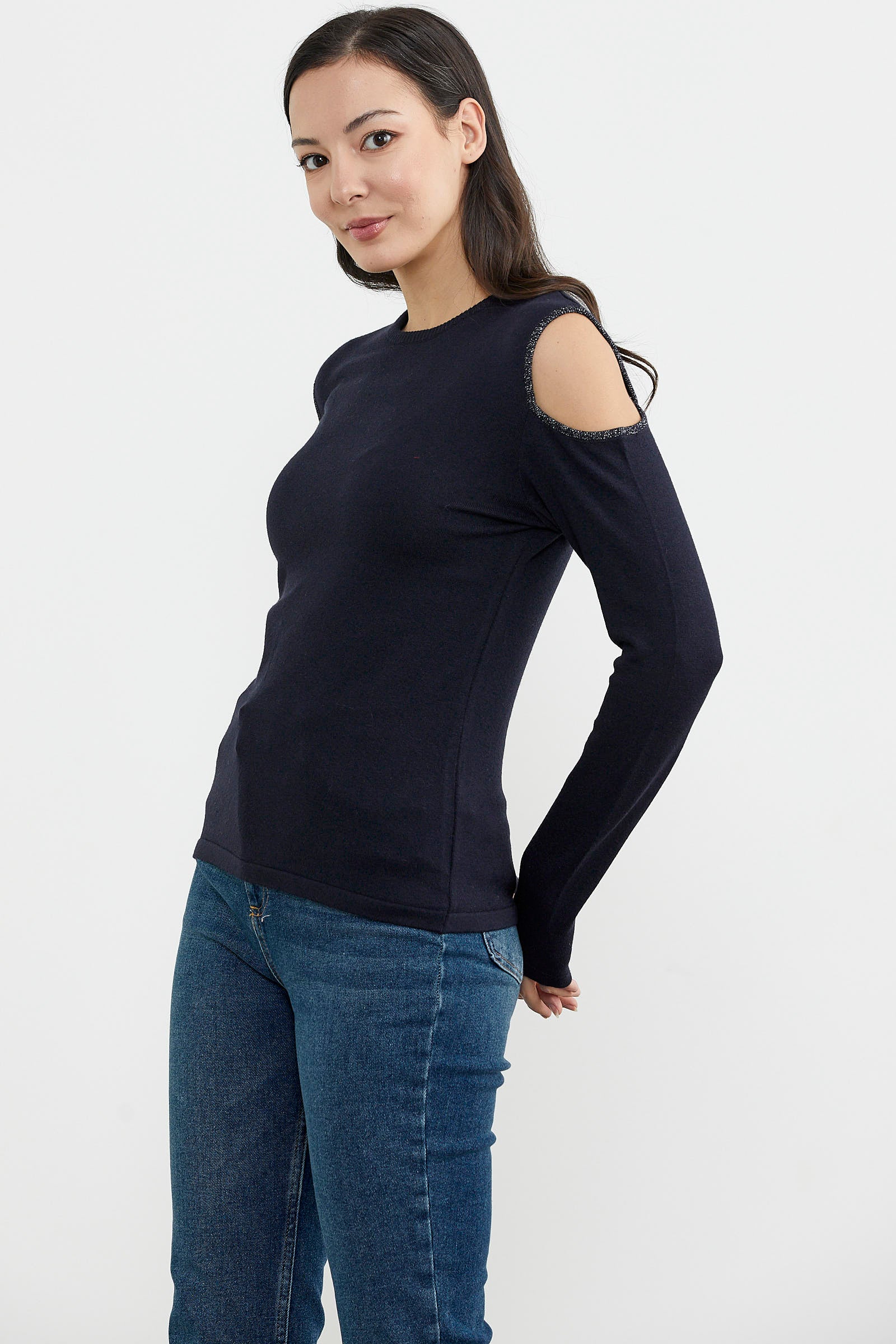 Omuzları Açık Basic Triko Kazak - Lacivert (5) Sementa