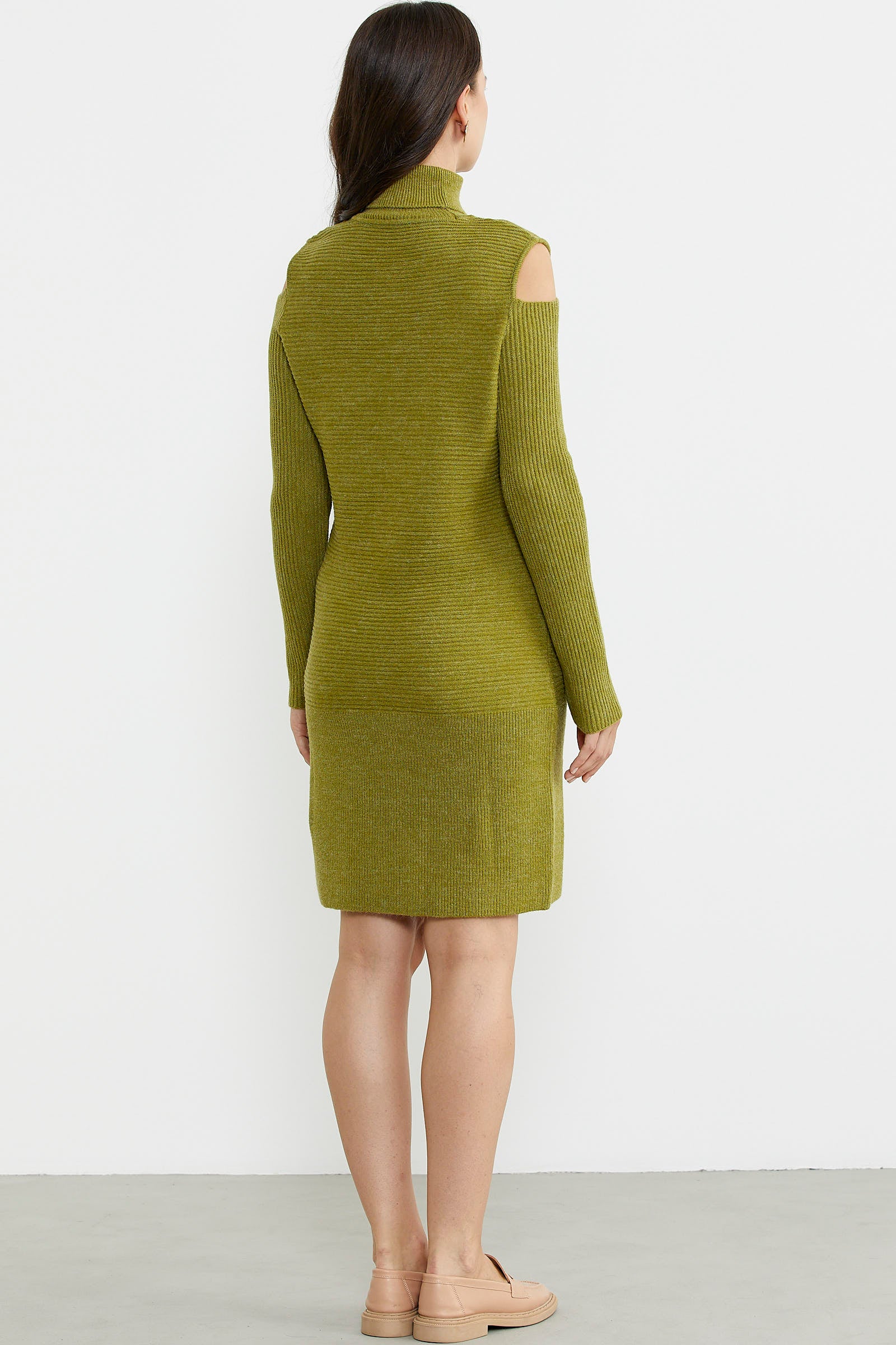 Omuzları Açık Tam Balıkçı Triko Elbise - Yeşil - Sementa